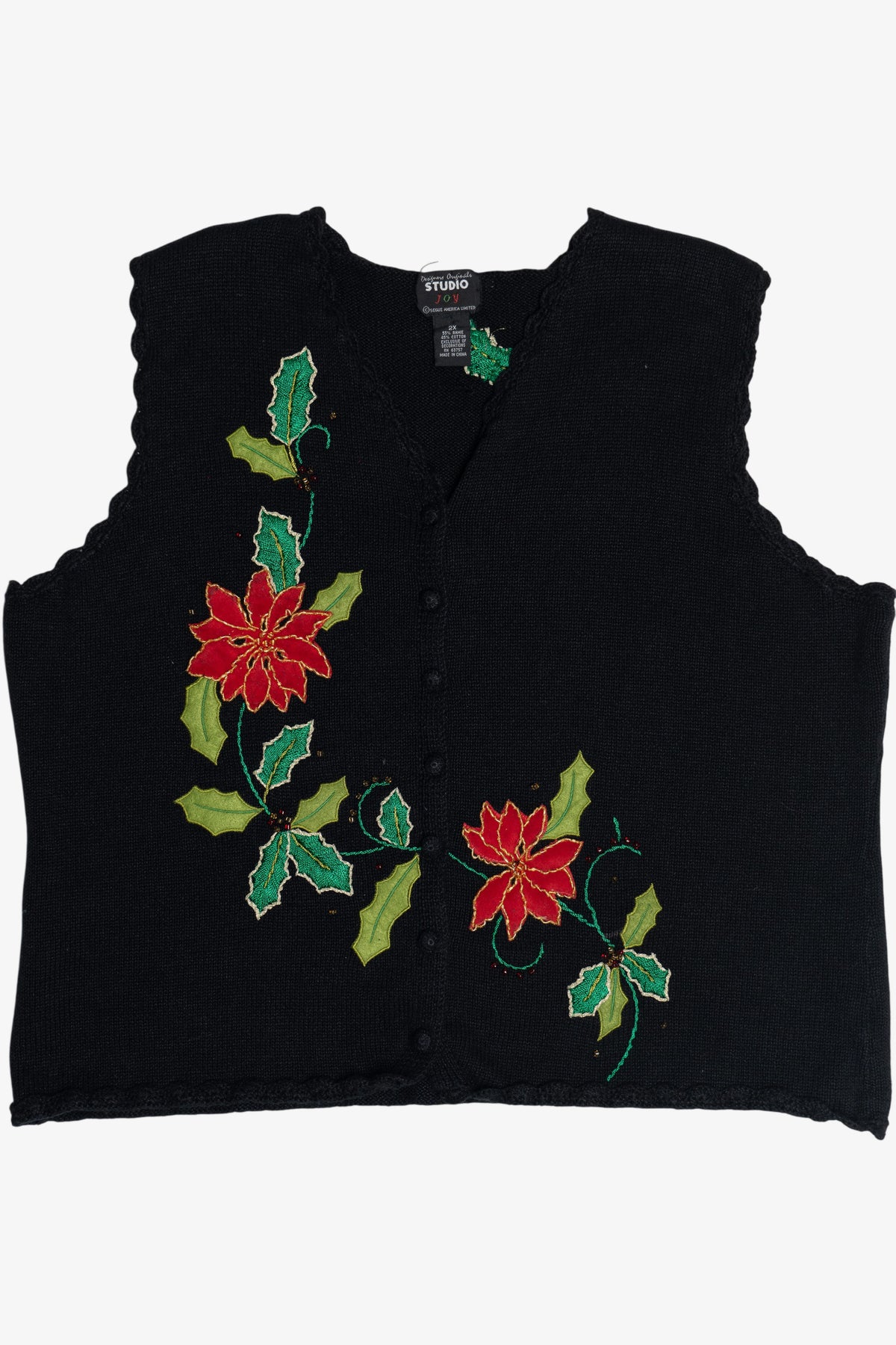 Vintage Designers Originals Studio Poinsettias Ugly Christmas Vest (1990s)
