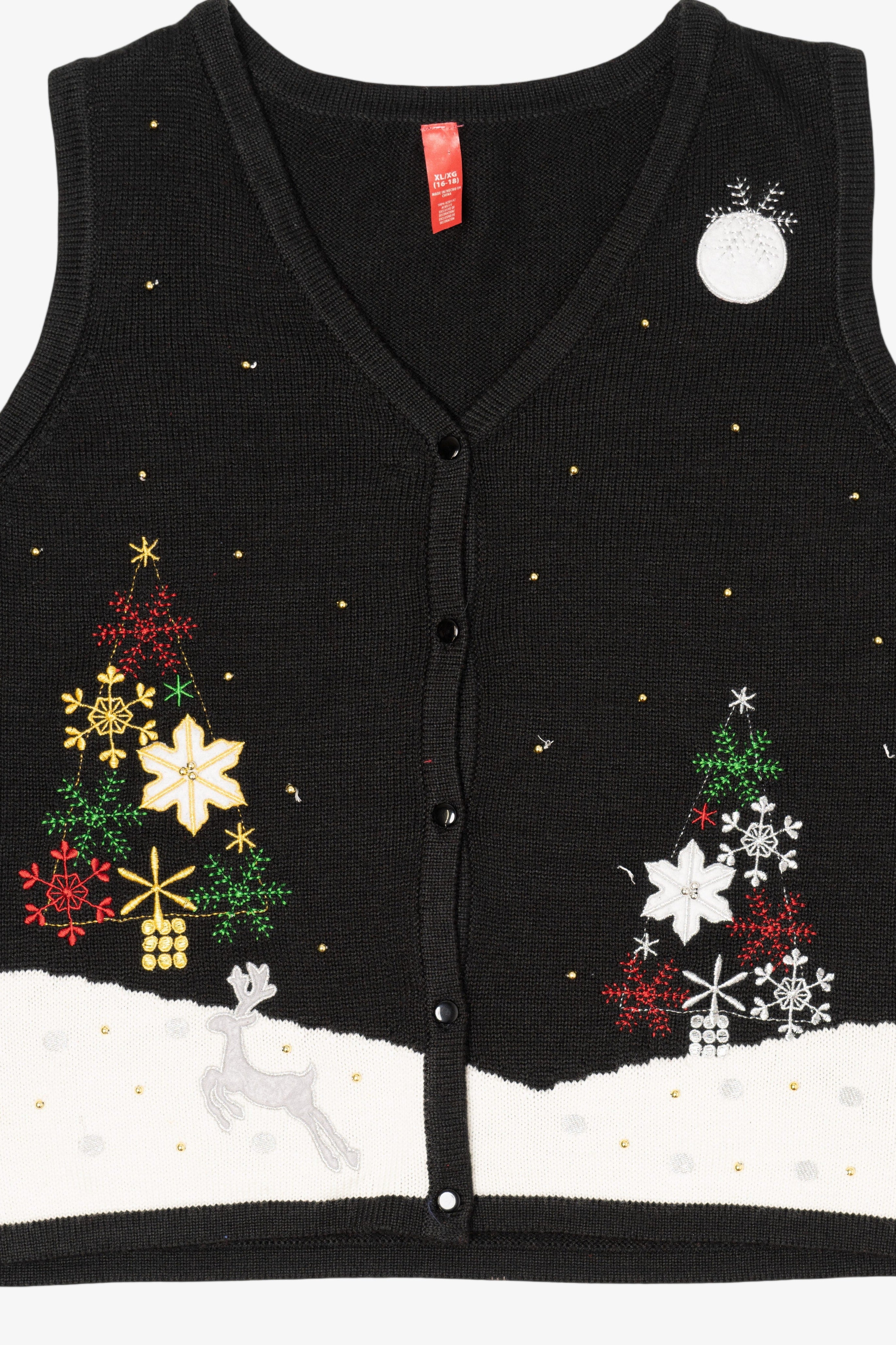 Vintage Black Snowy Night Ugly Christmas Vest (2000s)