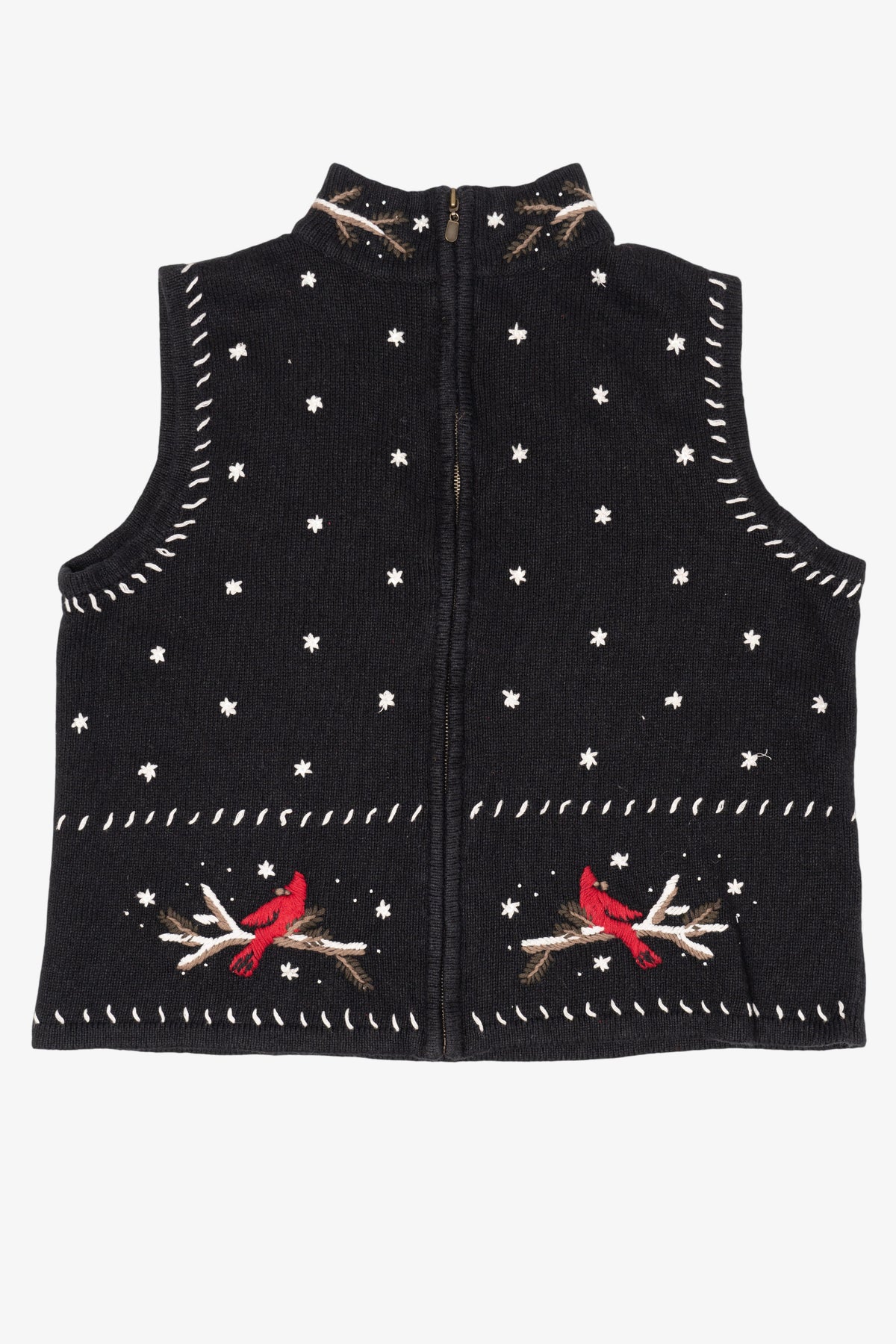 Vintage Hand Embroidered Cardinals In Snow Ugly Christmas Vest (1990s)