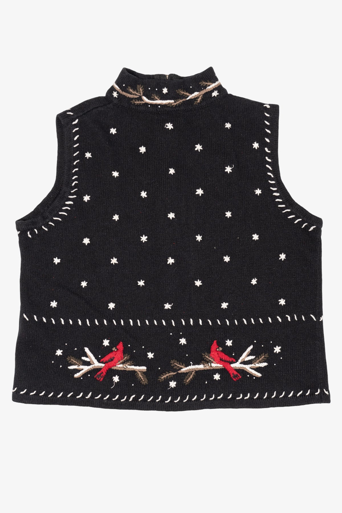 Vintage Hand Embroidered Cardinals In Snow Ugly Christmas Vest (1990s)