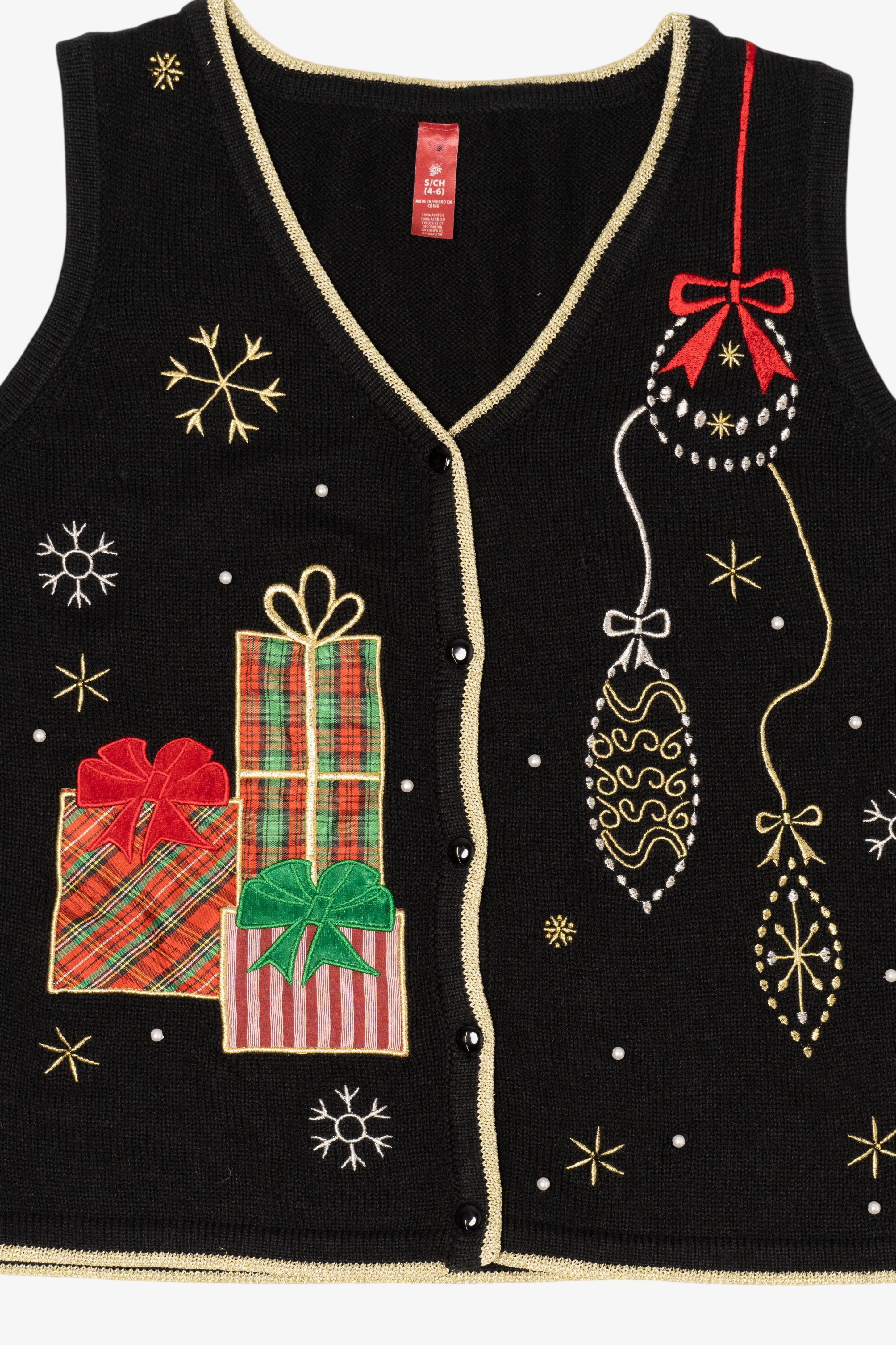 Vintage Black Ornaments And Presents Ugly Christmas Vest (2000s)
