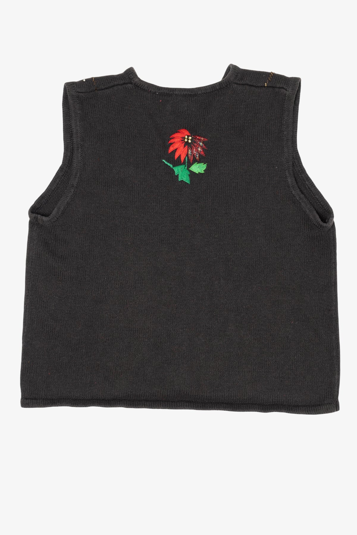 Vintage Black Bobbie Brooks Poinsettias Ugly Christmas Vest (1990s)