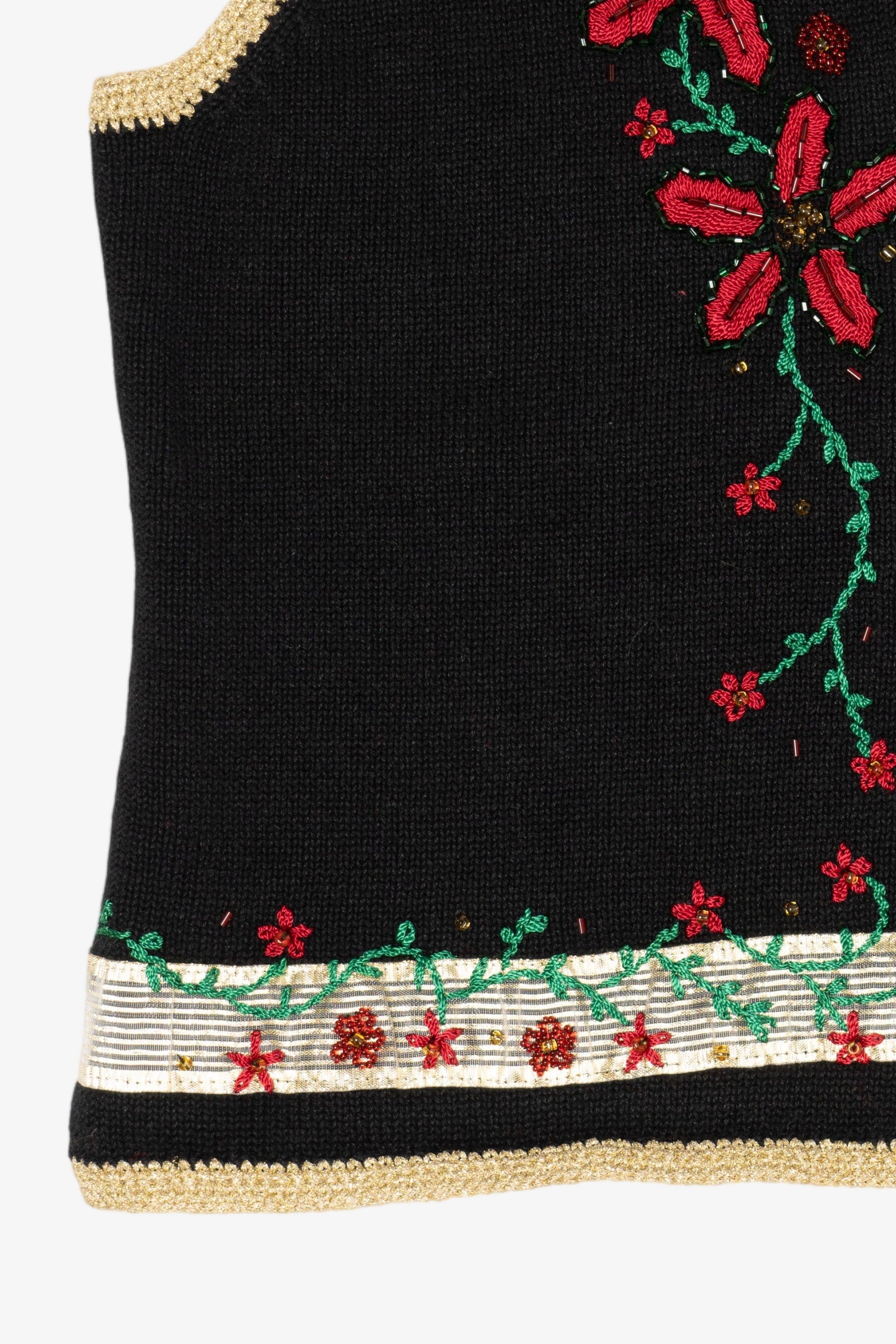 Vintage Black Segue Poinsettias Ugly Christmas Vest (1990s)