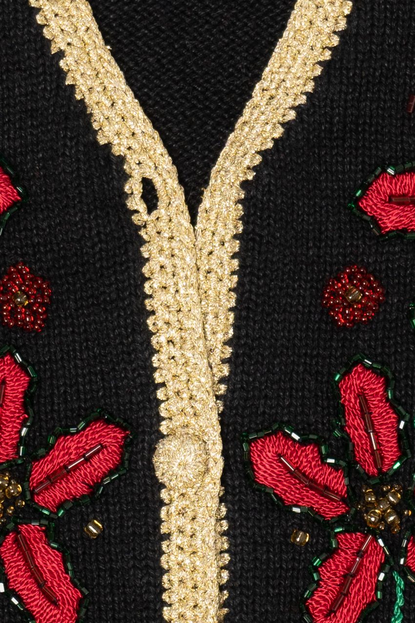 Vintage Black Segue Poinsettias Ugly Christmas Vest (1990s)