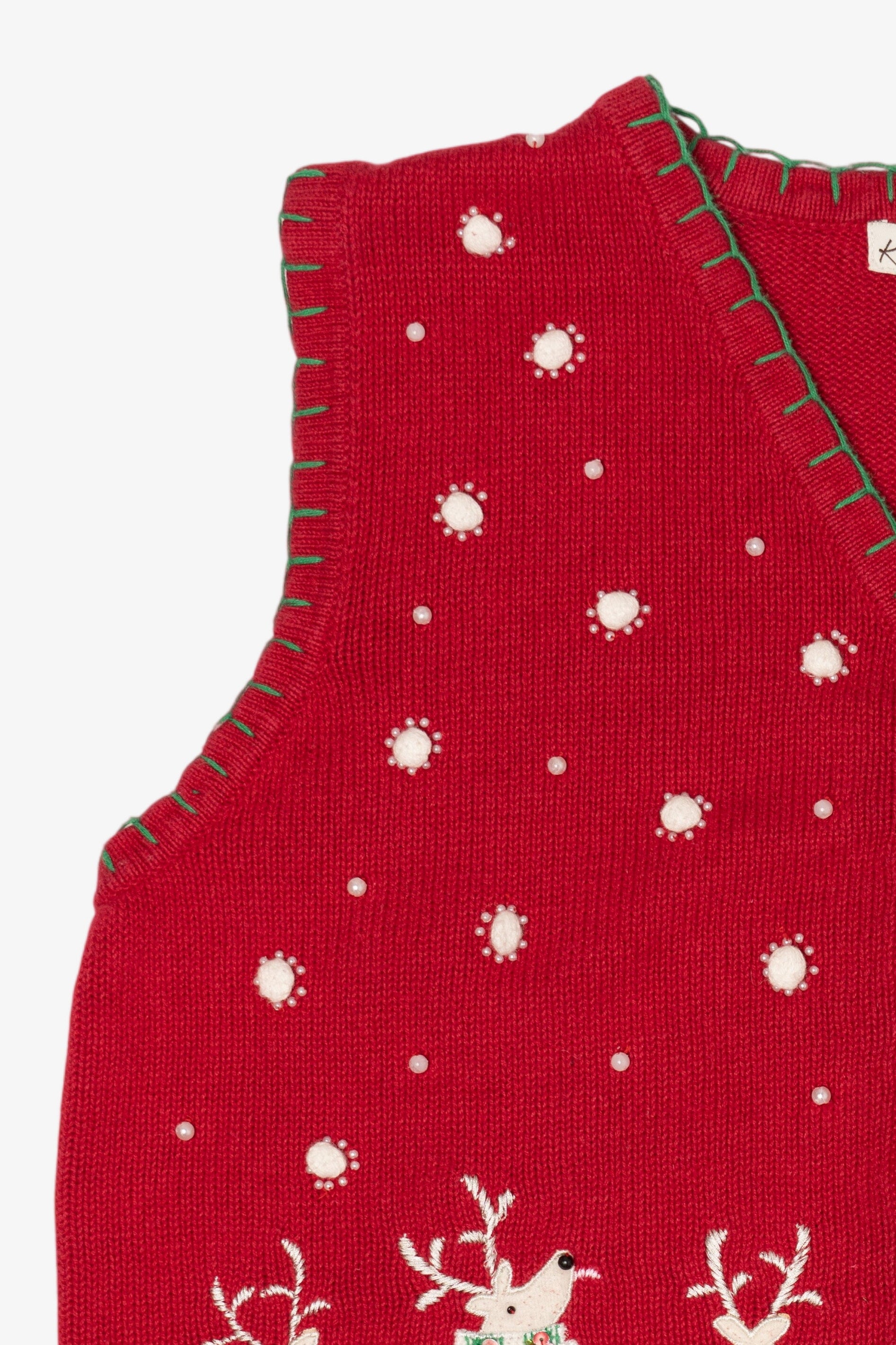Vintage Red Kim Rogers Reindeer Ugly Christmas Vest (1990s)