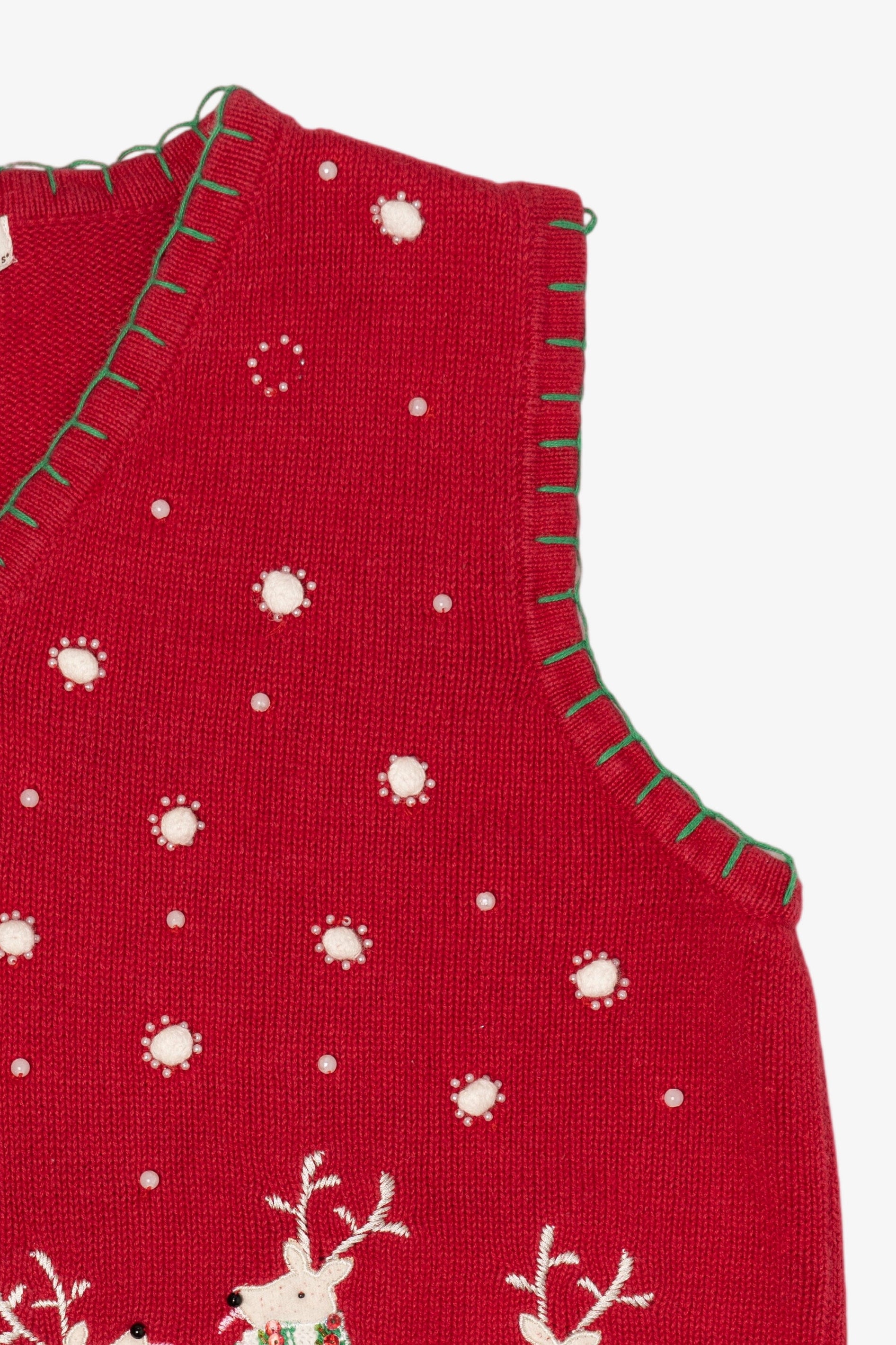 Vintage Red Kim Rogers Reindeer Ugly Christmas Vest (1990s)