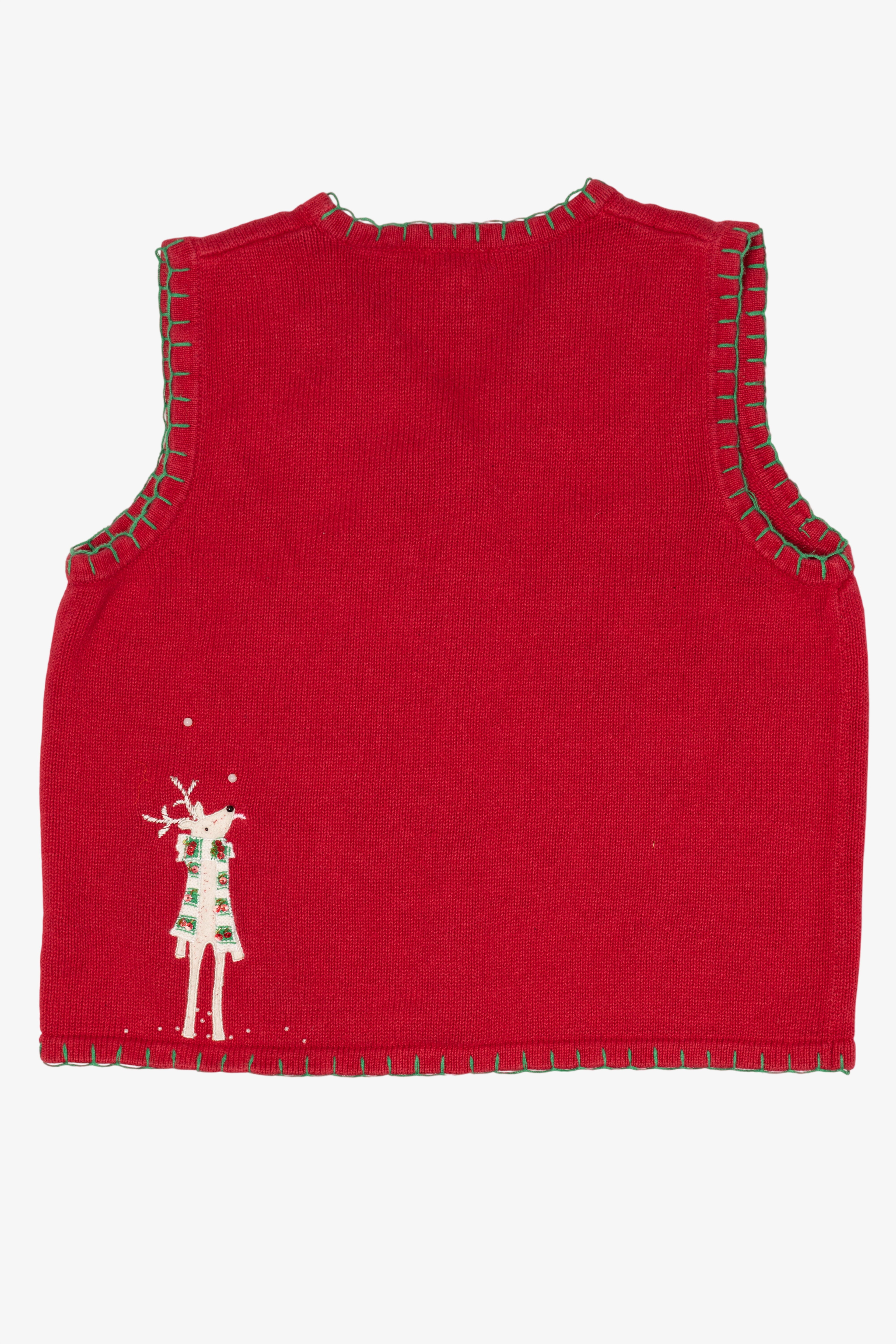 Vintage Red Kim Rogers Reindeer Ugly Christmas Vest (1990s)