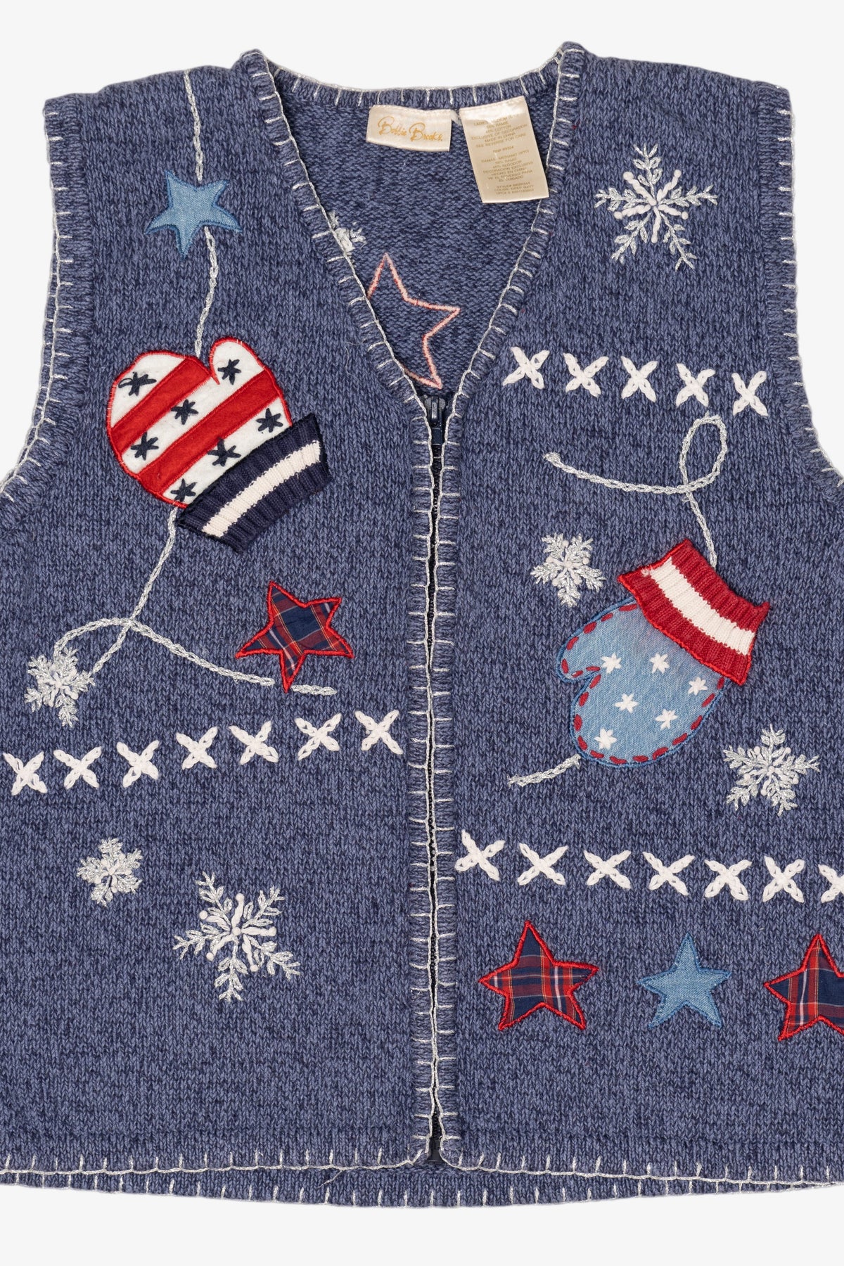 Vintage Blue Bobbie Brooks Mittens And Stars Ugly Christmas Vest (1990s)