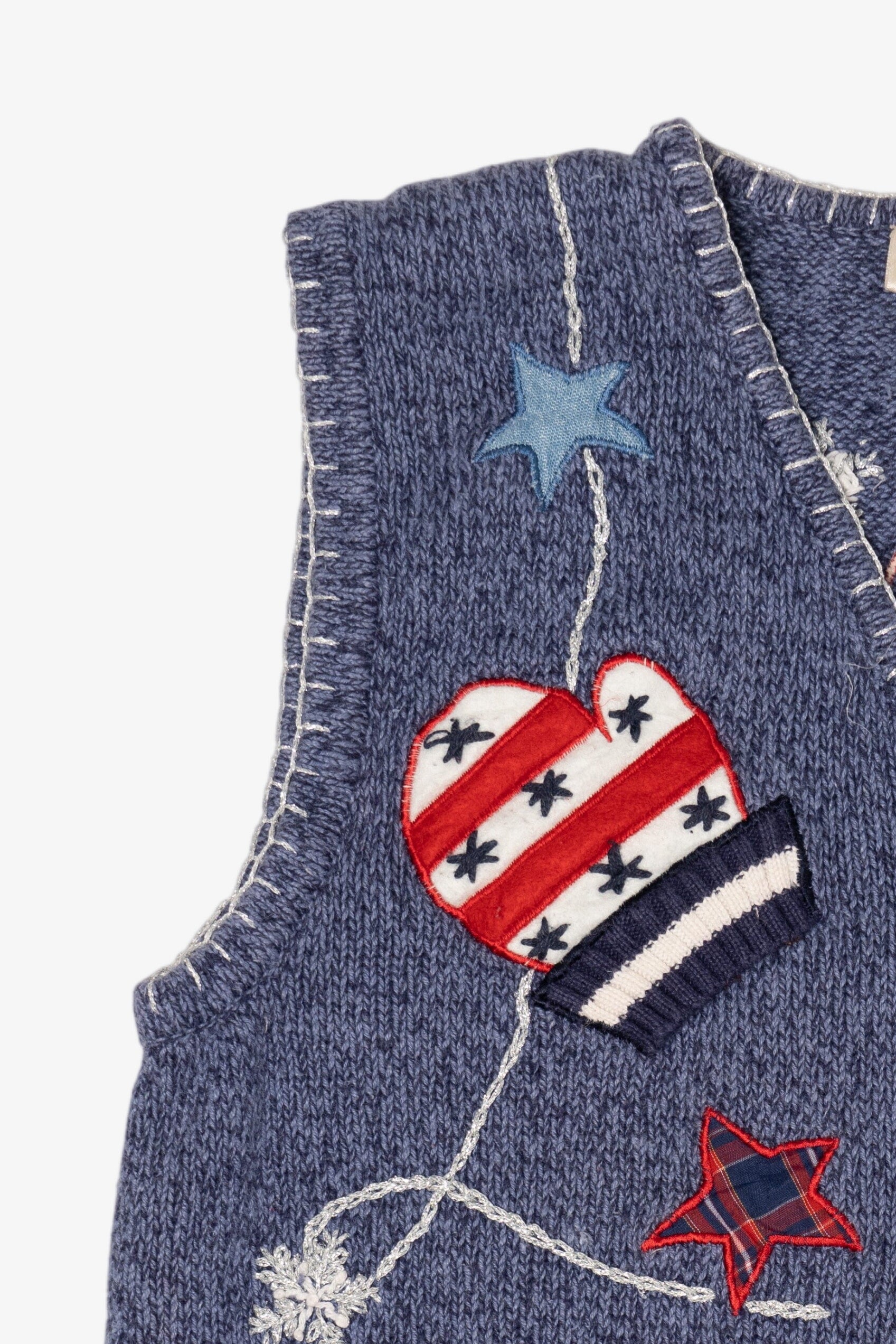 Vintage Blue Bobbie Brooks Mittens And Stars Ugly Christmas Vest (1990s)