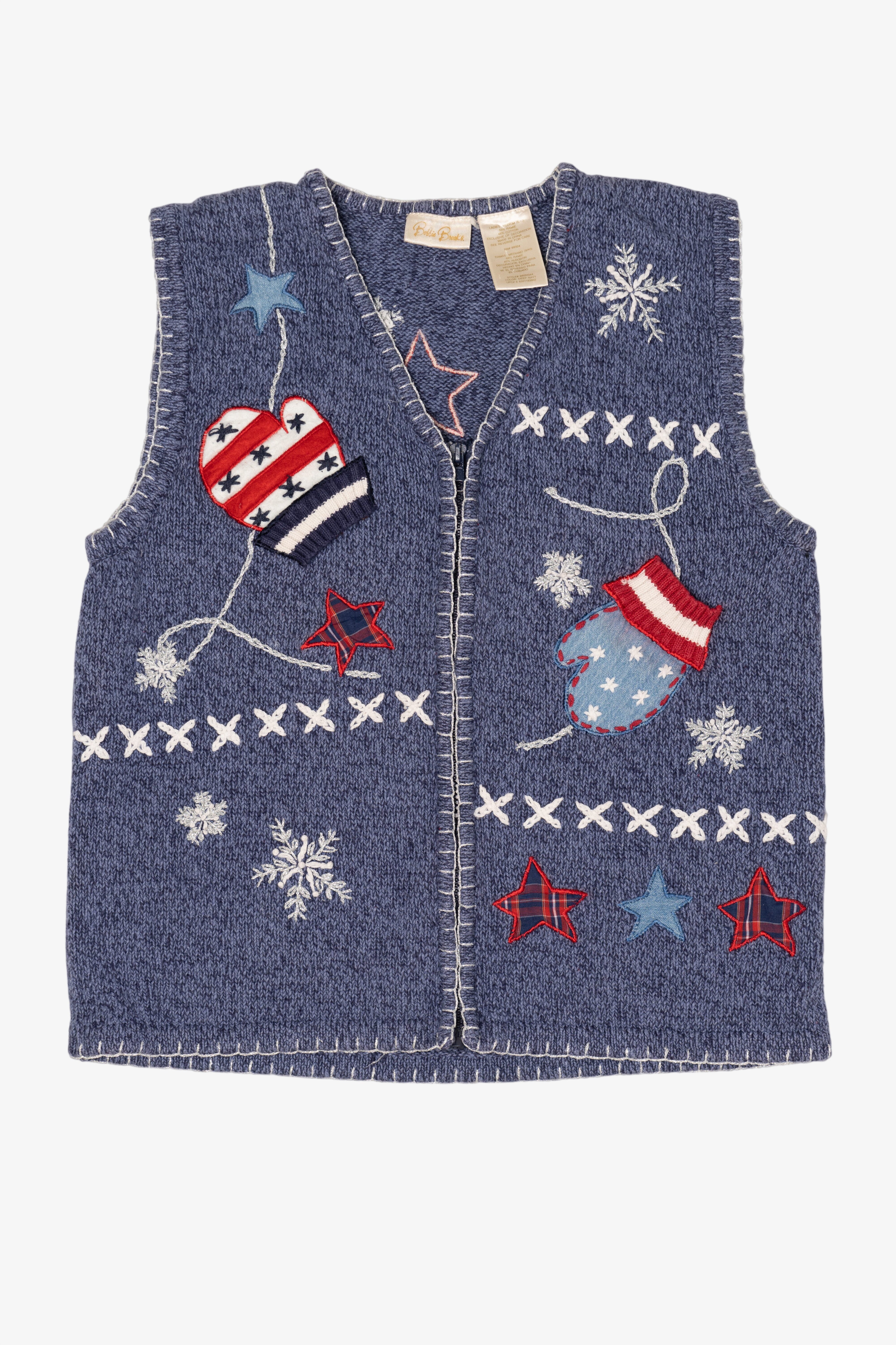Vintage Blue Bobbie Brooks Mittens And Stars Ugly Christmas Vest (1990s)