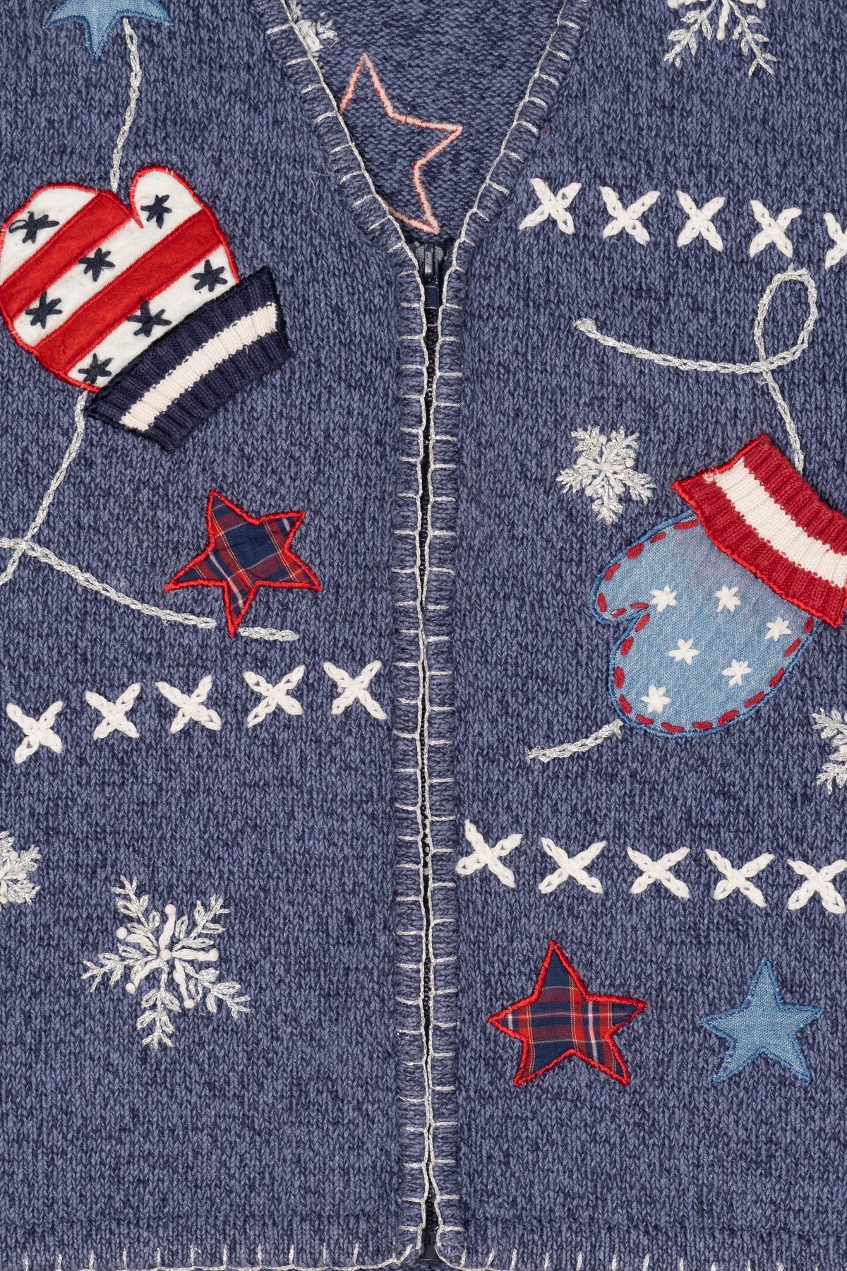 Vintage Blue Bobbie Brooks Mittens And Stars Ugly Christmas Vest (1990s)