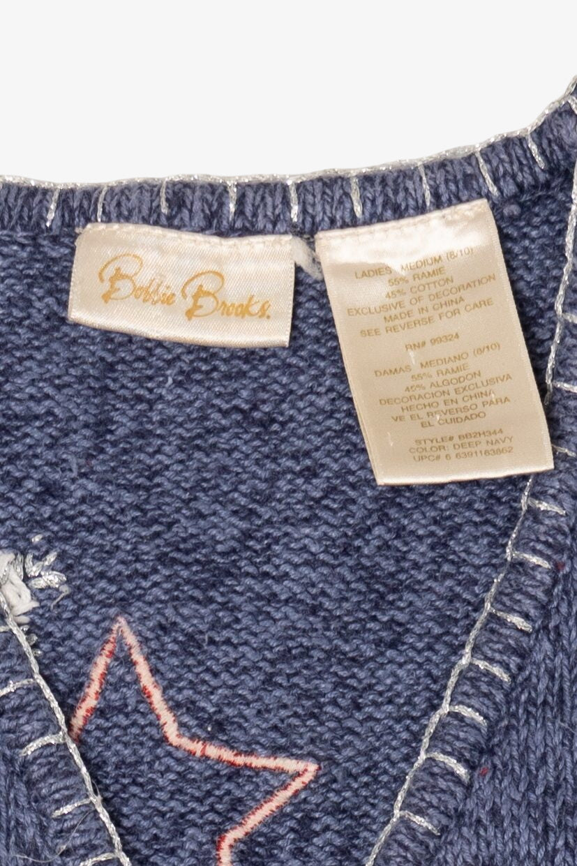Vintage Blue Bobbie Brooks Mittens And Stars Ugly Christmas Vest (1990s)