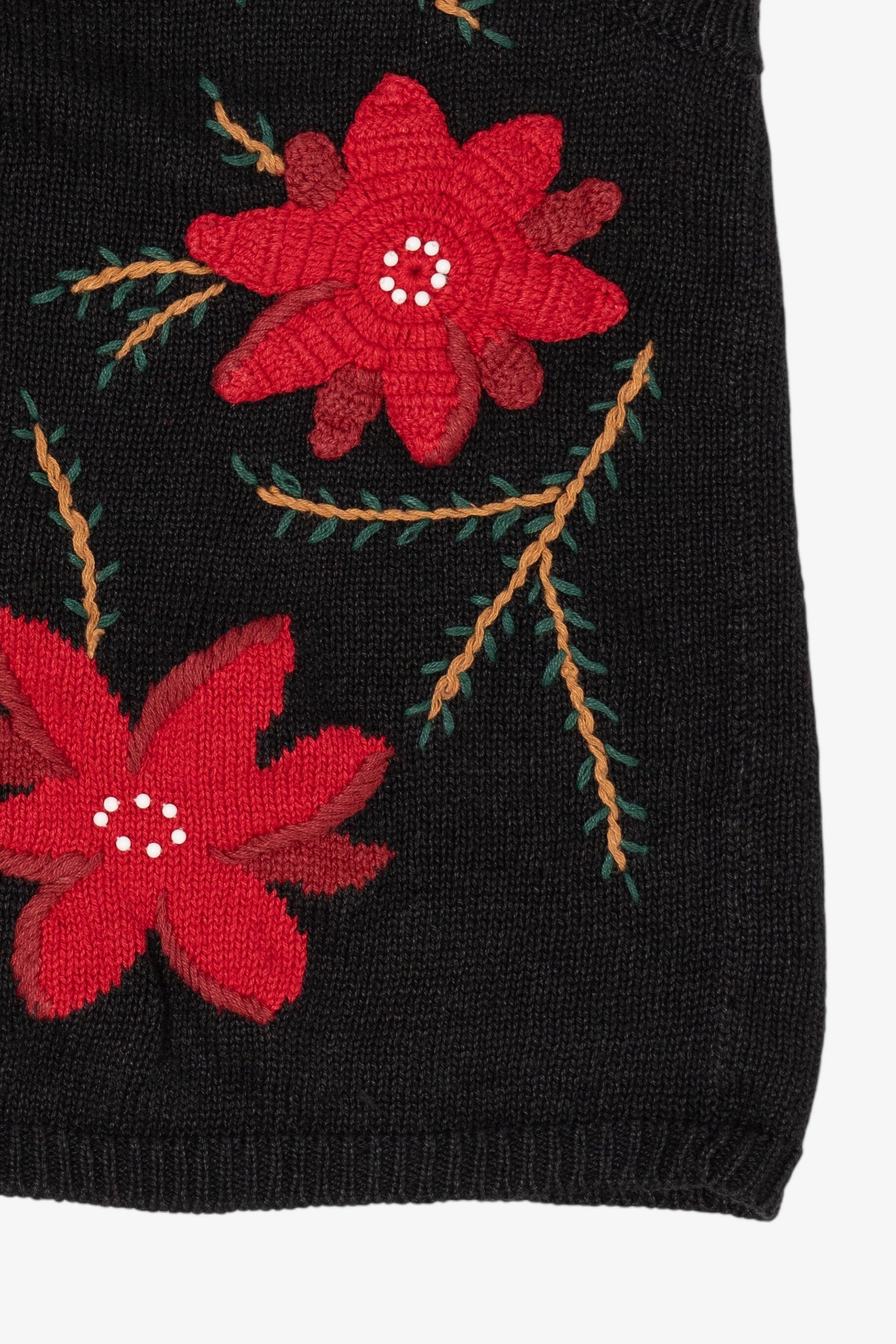 Vintage Black Capacity Poinsettias And Cardinals Ugly Christmas Vest (2000s)
