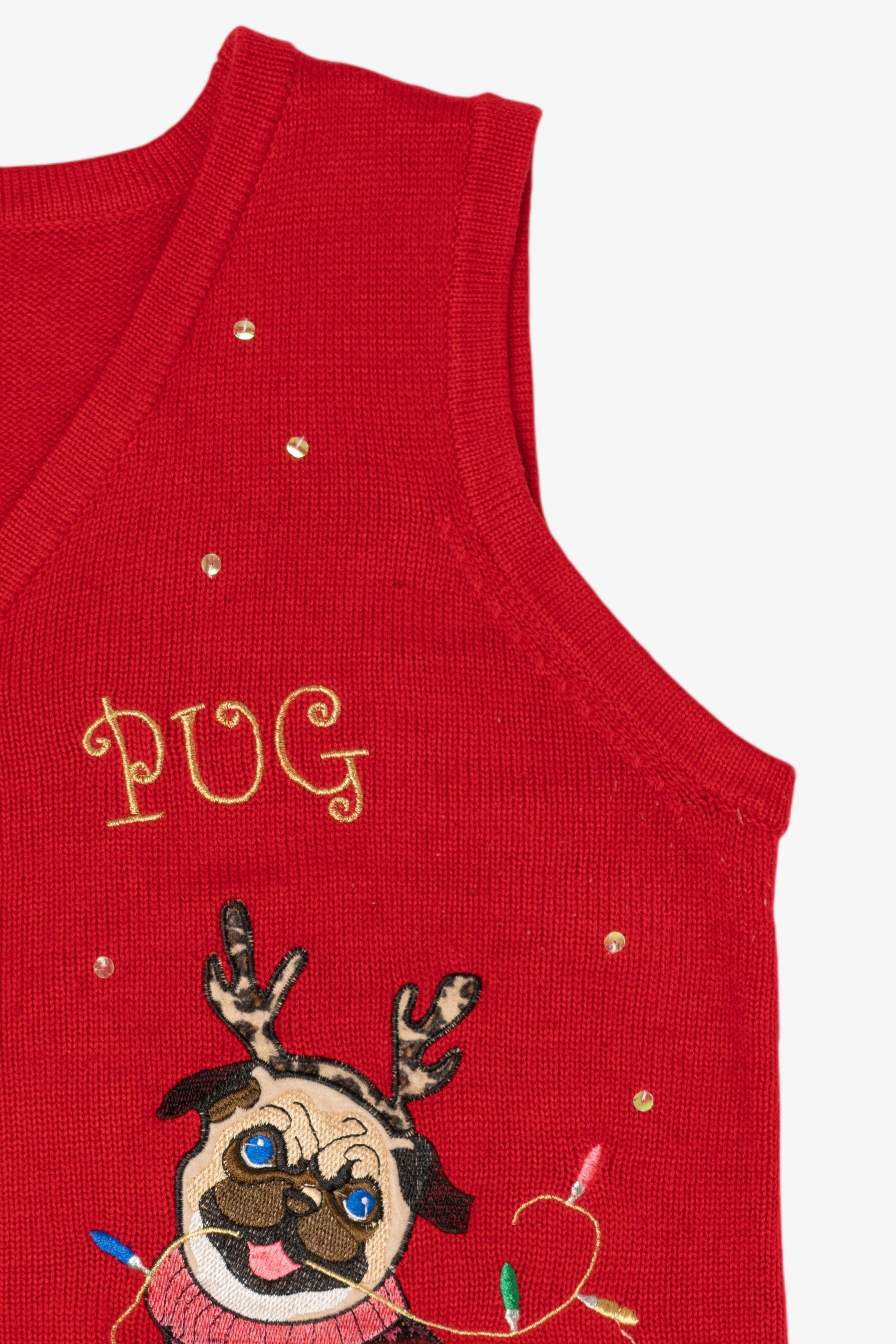 Vintage Red Holiday Time "Bah Hum-Pug" Ugly Christmas Vest (2000s)