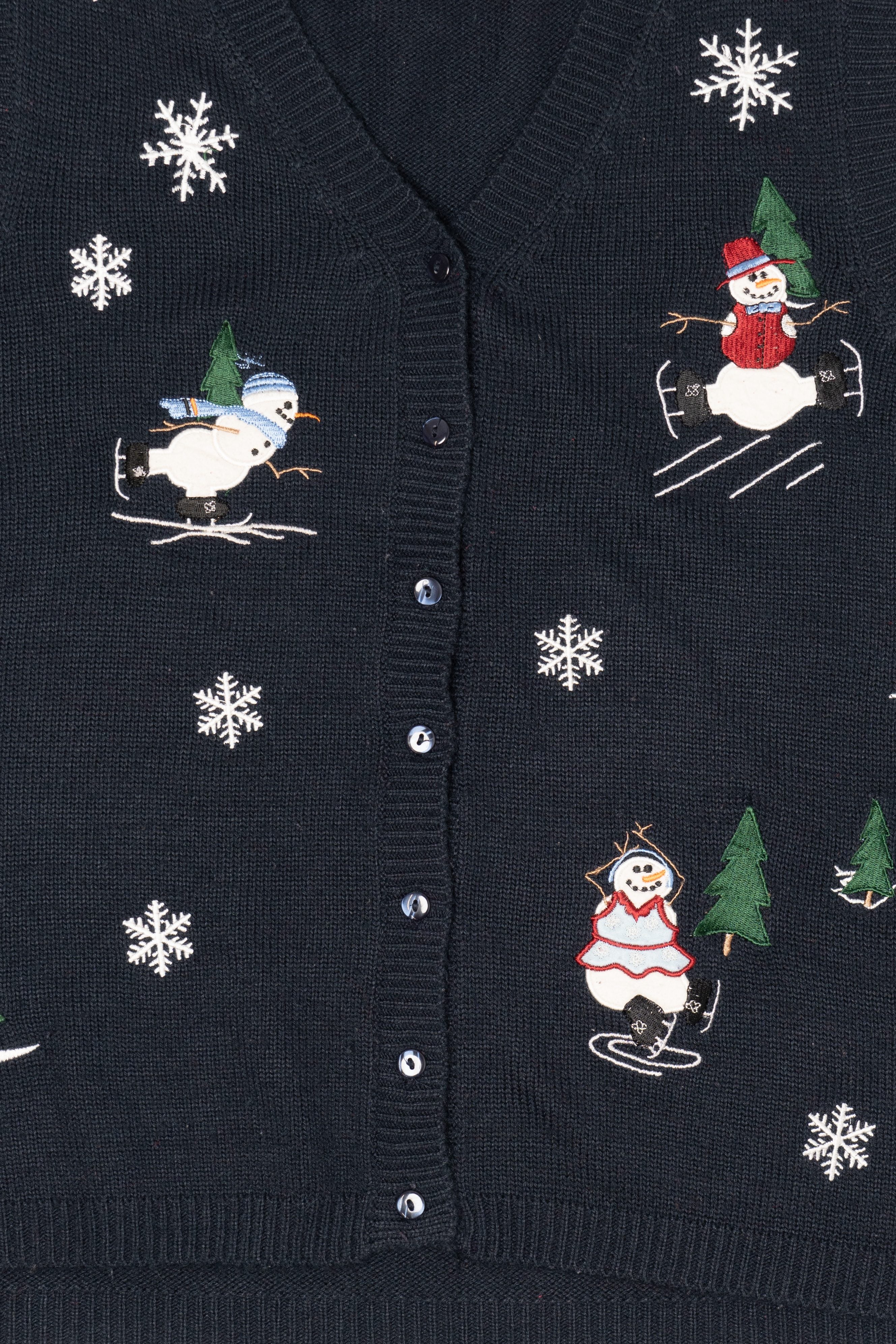 Vintage Navy Blue Holiday Joy Snowmen Ugly Christmas Vest (1990s)