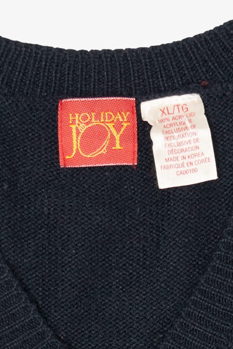 Vintage Navy Blue Holiday Joy Snowmen Ugly Christmas Vest (1990s)