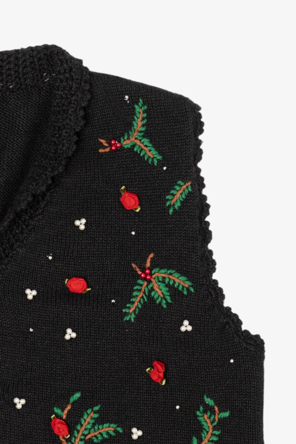 Vintage Black Holly And Roses Ugly Christmas Vest (1990s)