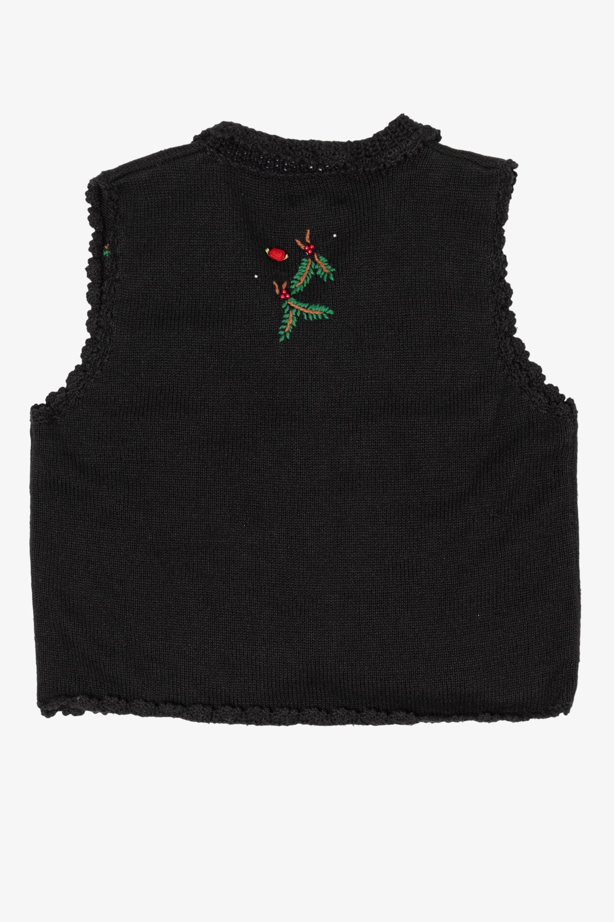 Vintage Black Holly And Roses Ugly Christmas Vest (1990s)