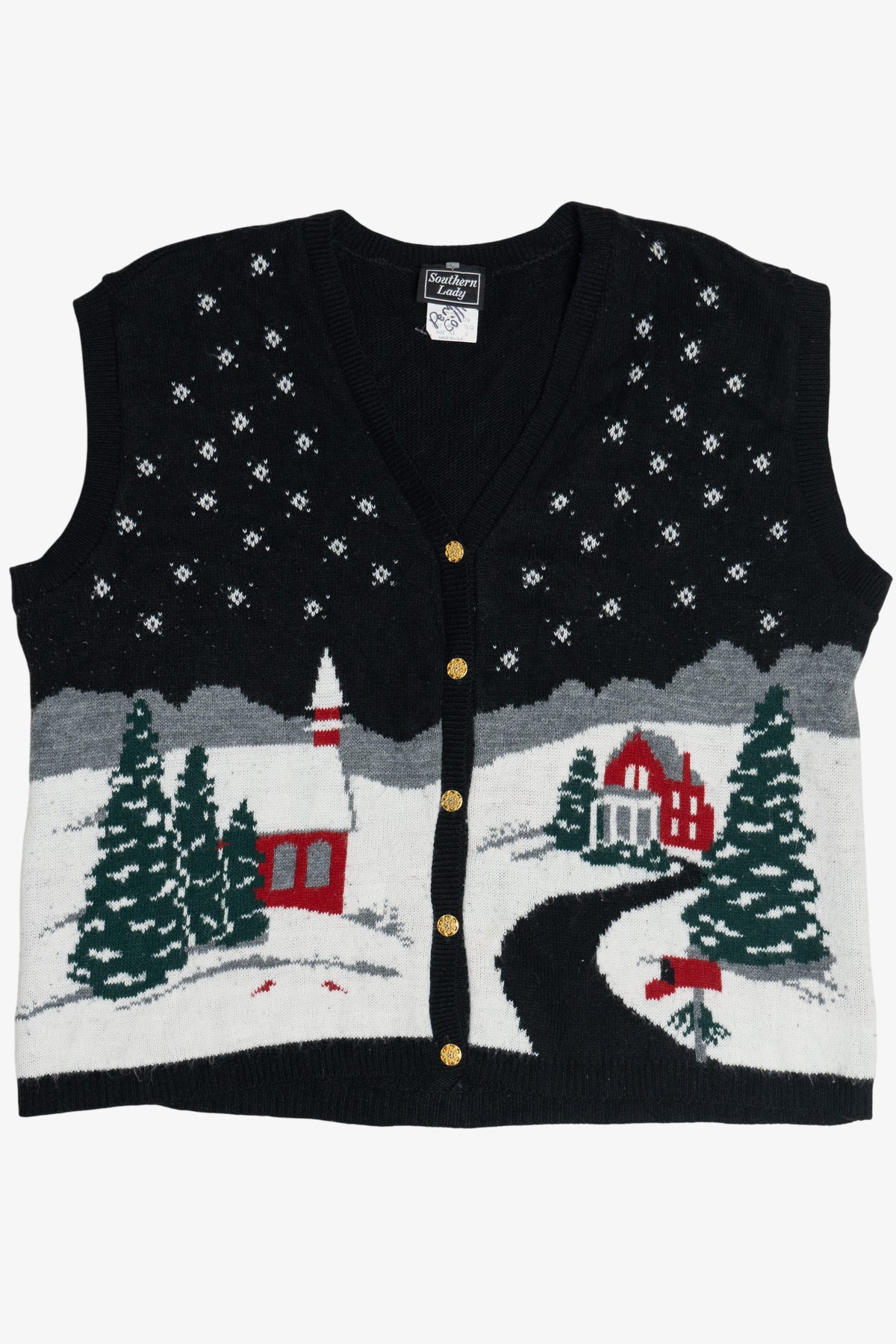Vintage Snowy Landscape Ugly Christmas Vest (1980s)