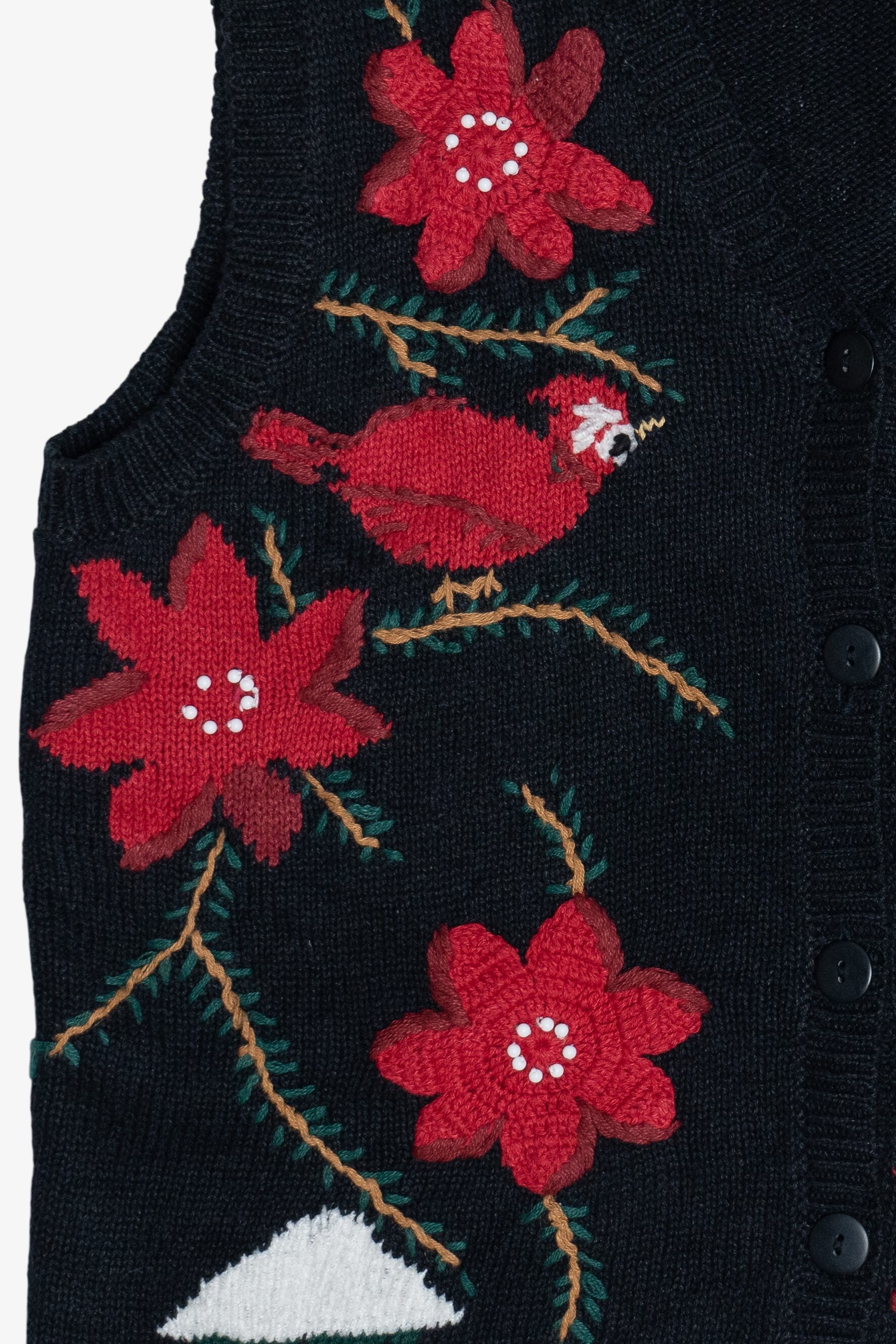 Vintage Cardinals And Flowers Ugly Christmas Vest (1990s)