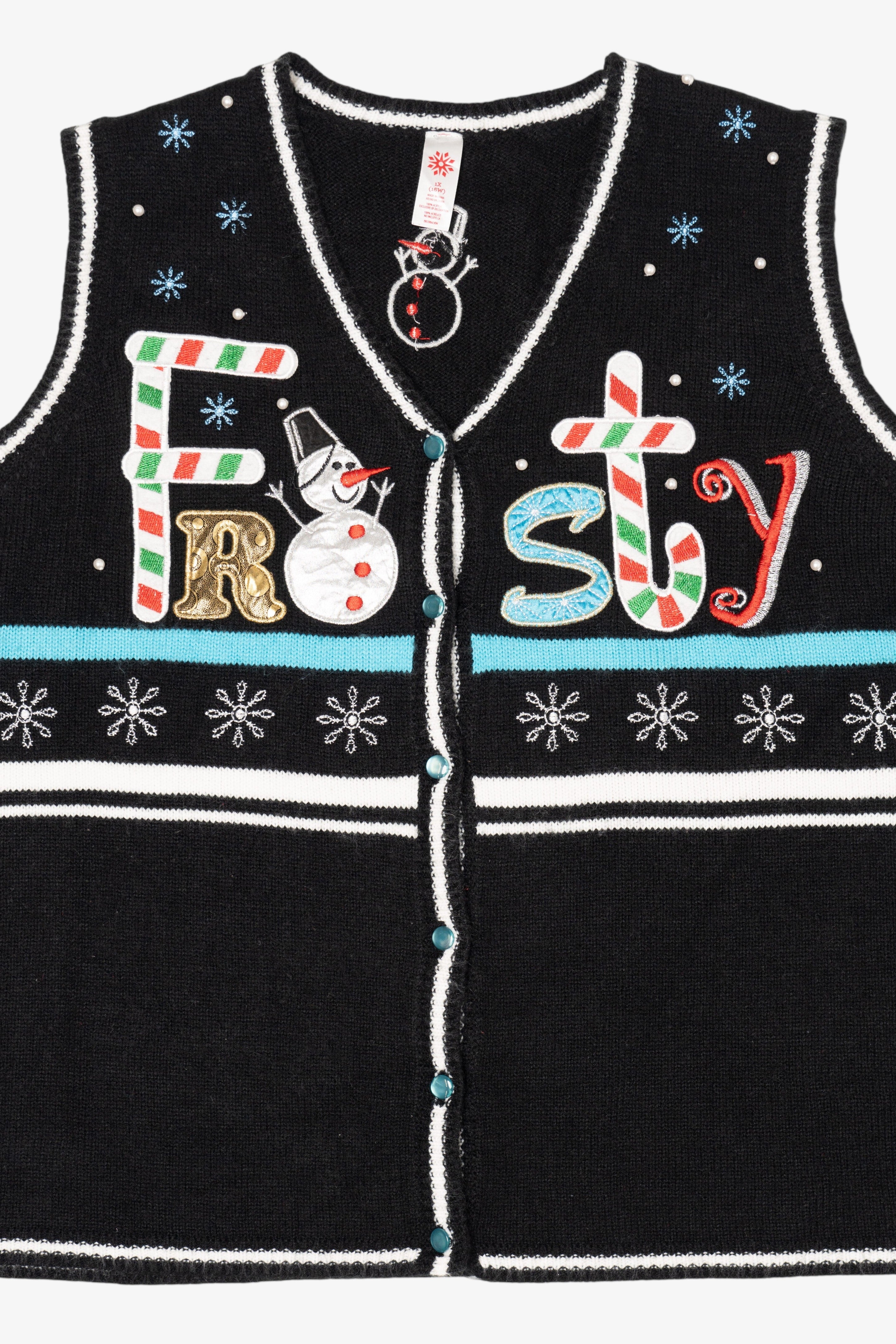 Vintage Black "Frosty" Snowmen Ugly Christmas Vest (2000s)