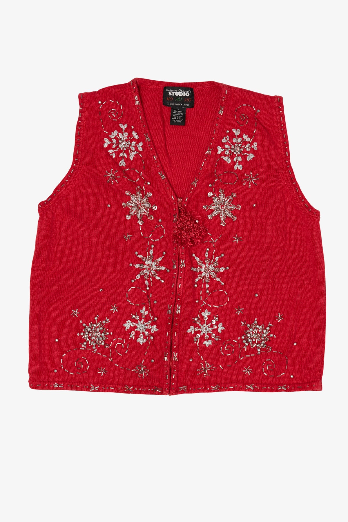 Vintage Red Designers Originals Studio Snowflakes Christmas Vest (1990s)