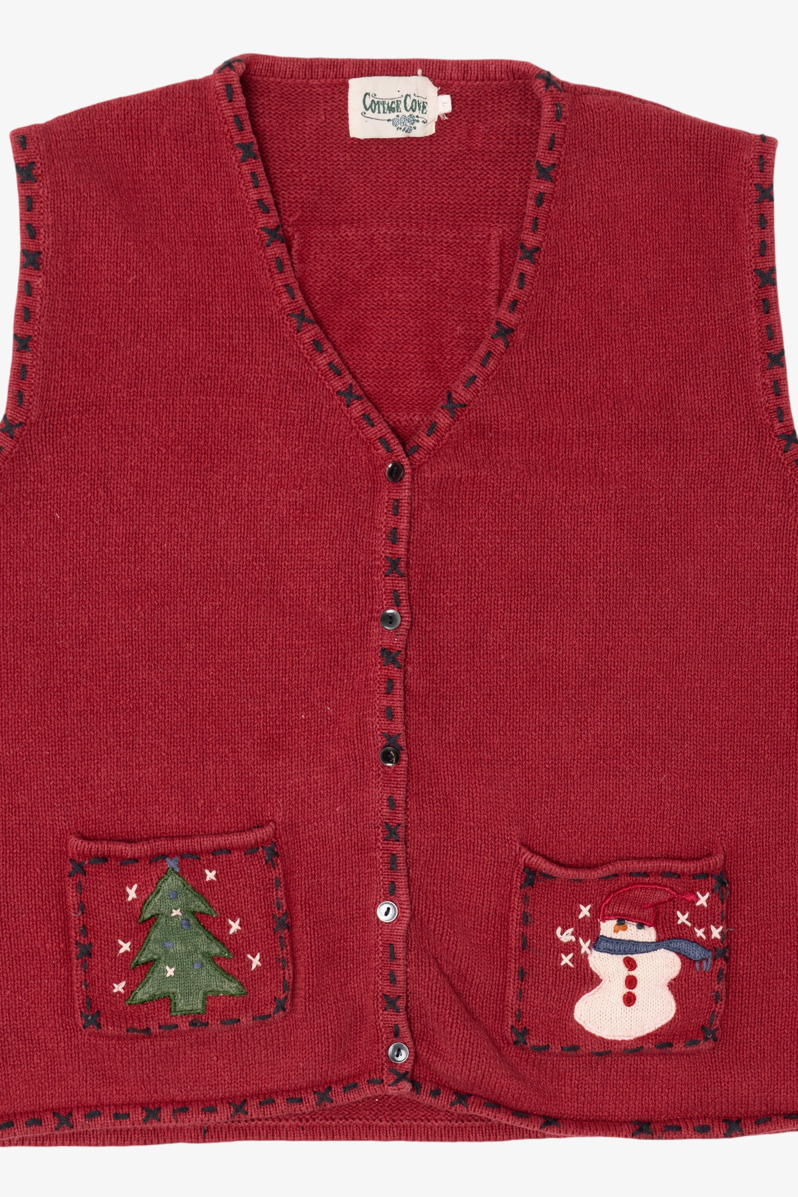 Vintage Red Cottage Cove Ugly Christmas Pocket Vest (1990s)