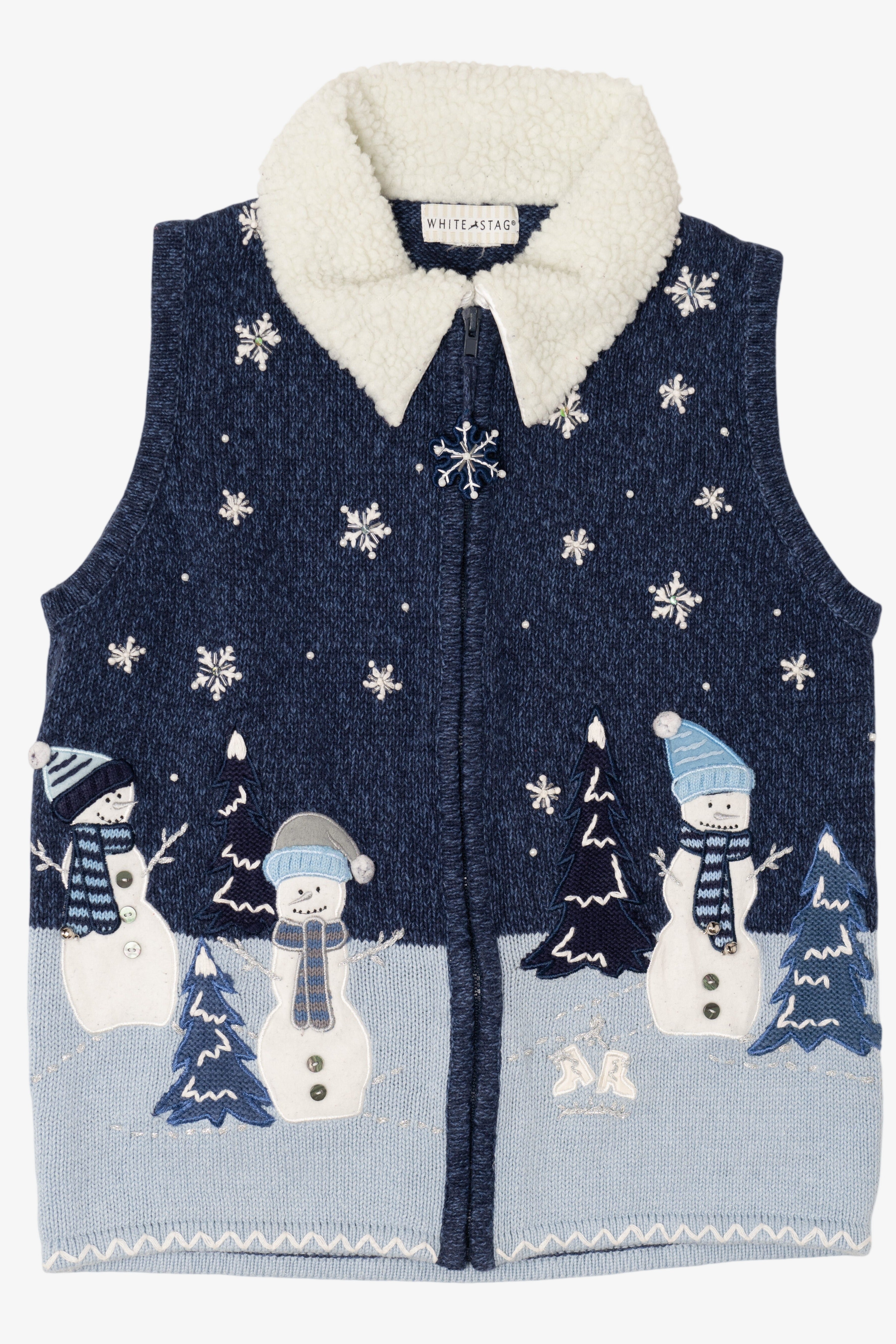 Vintage Blue White Stag Snowmen Ugly Christmas Vest (2000s)