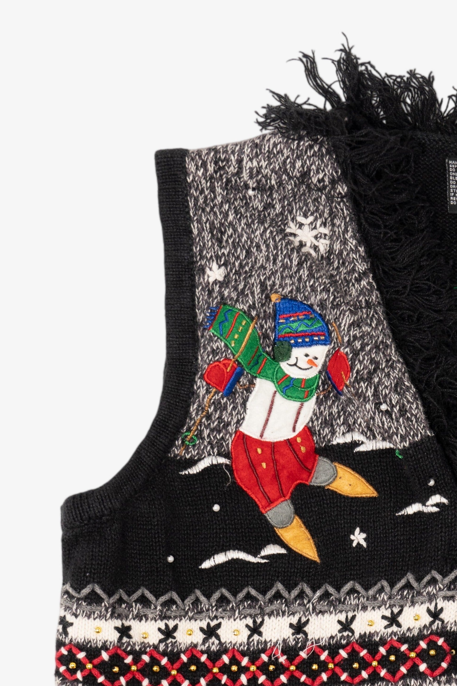 Vintage Black Skating Snowmen Ugly Christmas Vest (2000s)