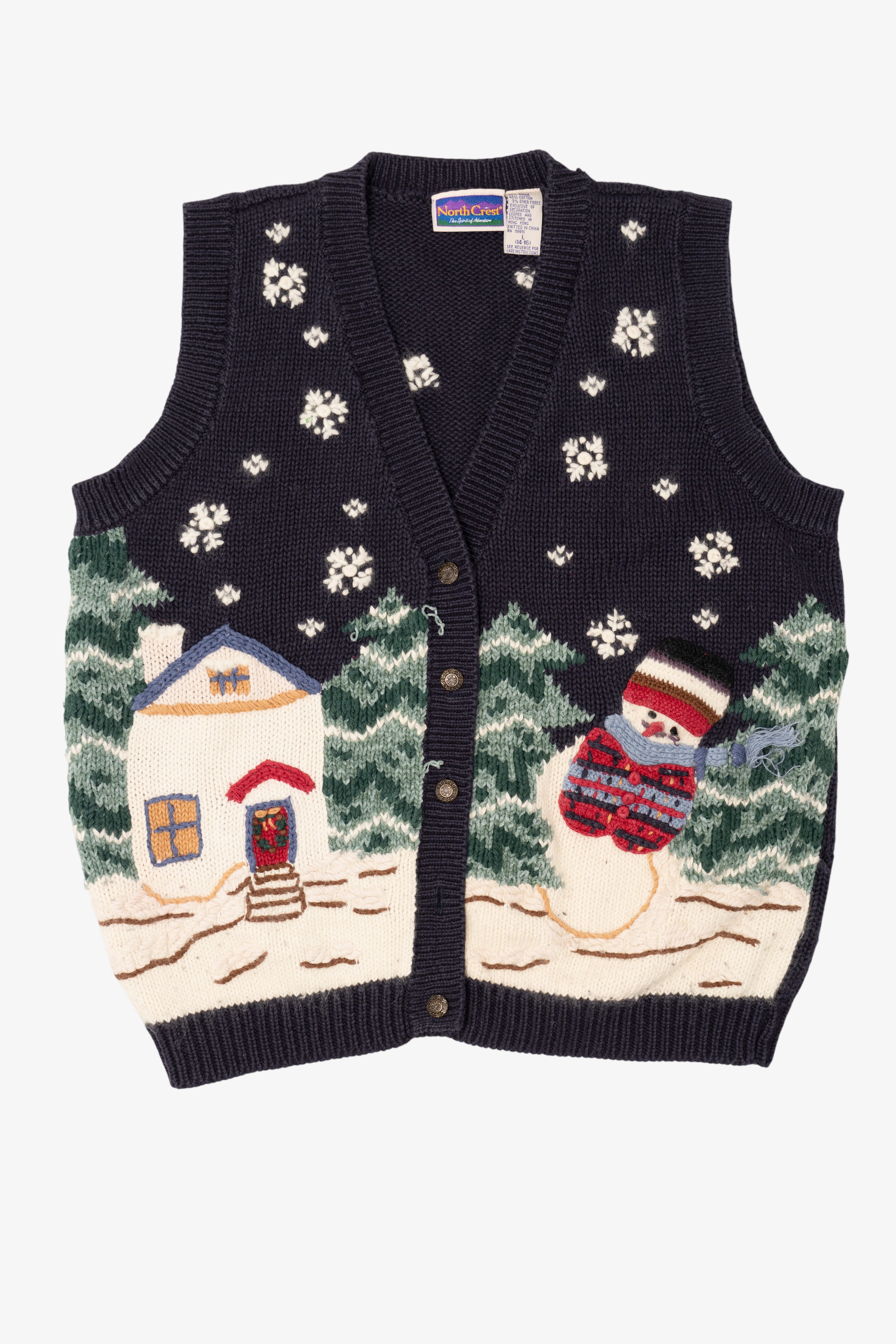 Vintage Navy Blue Northcrest Snowmen Ugly Christmas Vest (1990s)