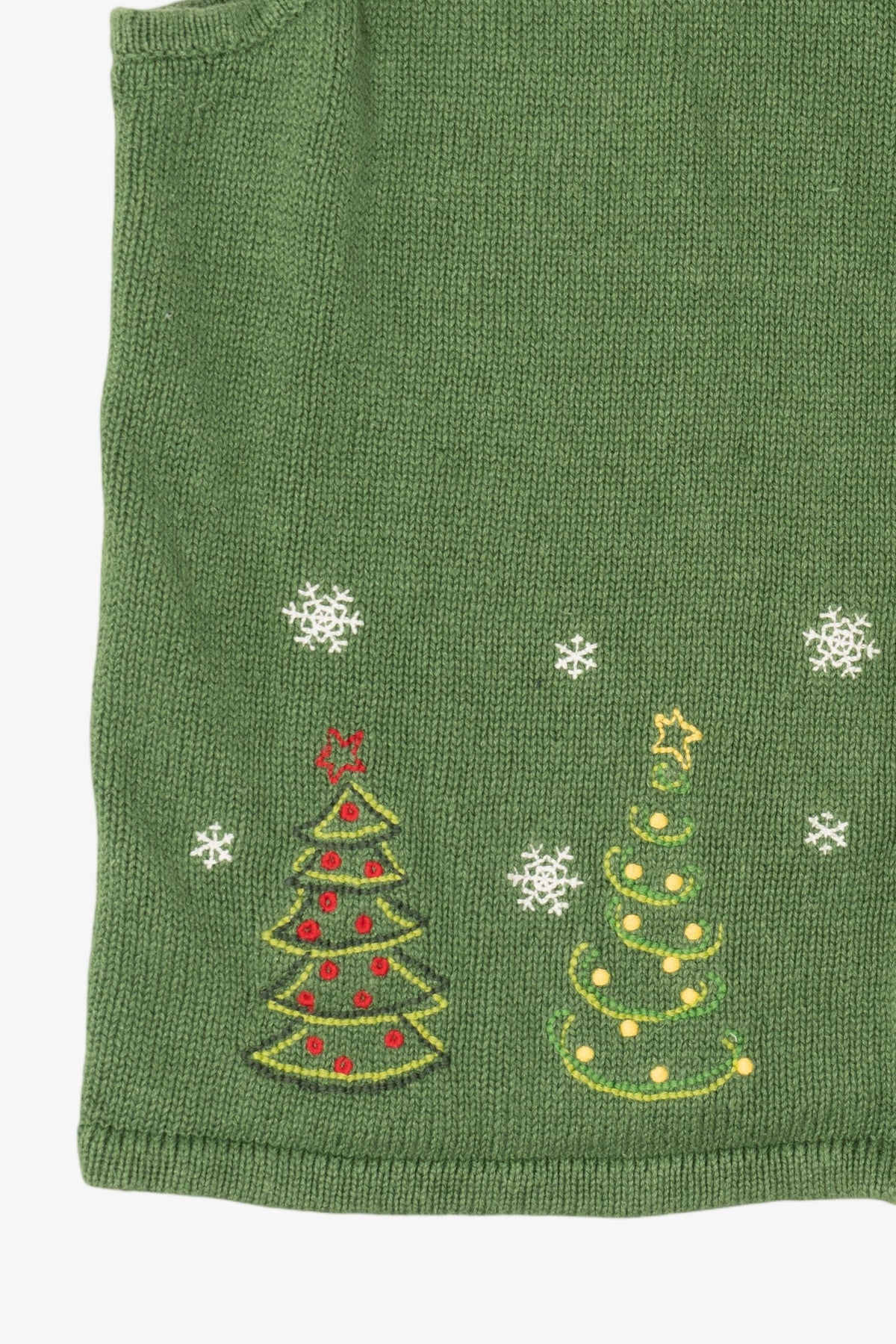 Vintage Green Hand Embroidered Christopher & Banks Trees Ugly Christmas Vest (1990s)
