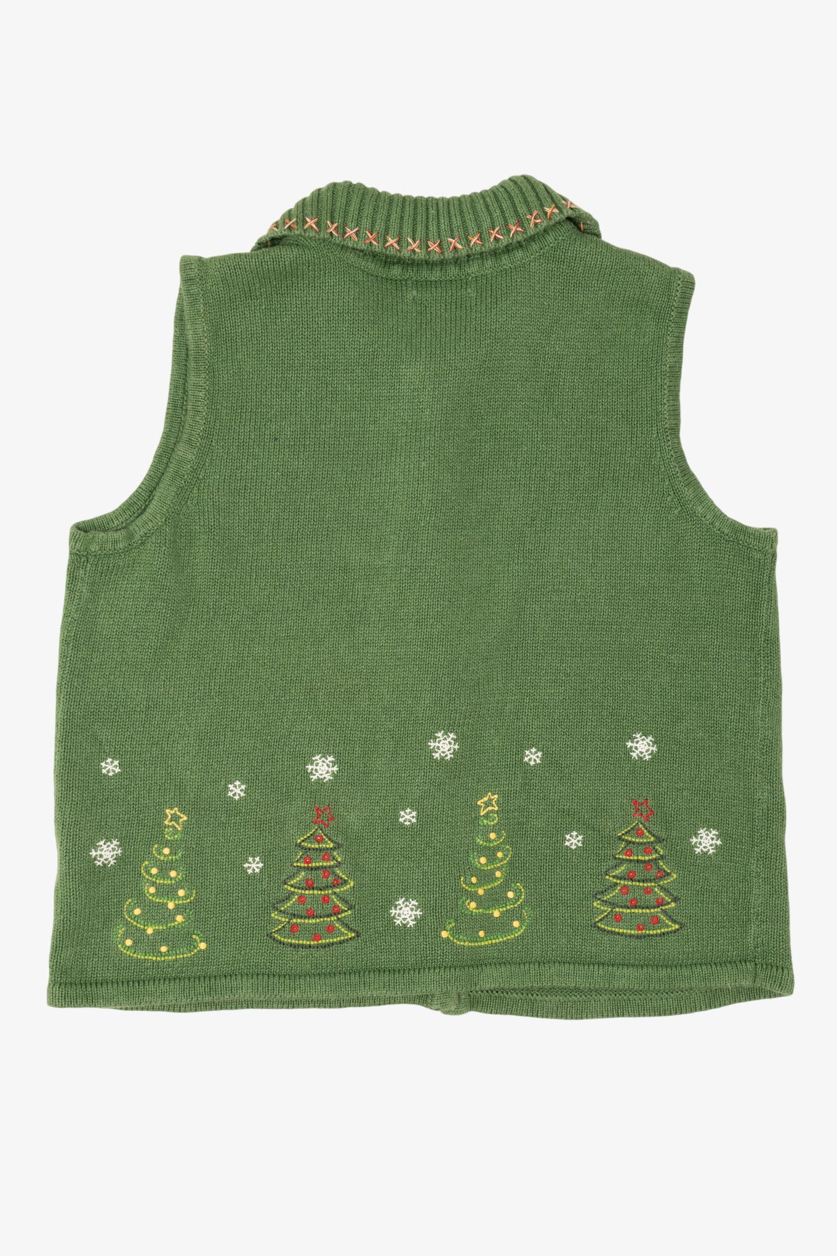 Vintage Green Hand Embroidered Christopher & Banks Trees Ugly Christmas Vest (1990s)