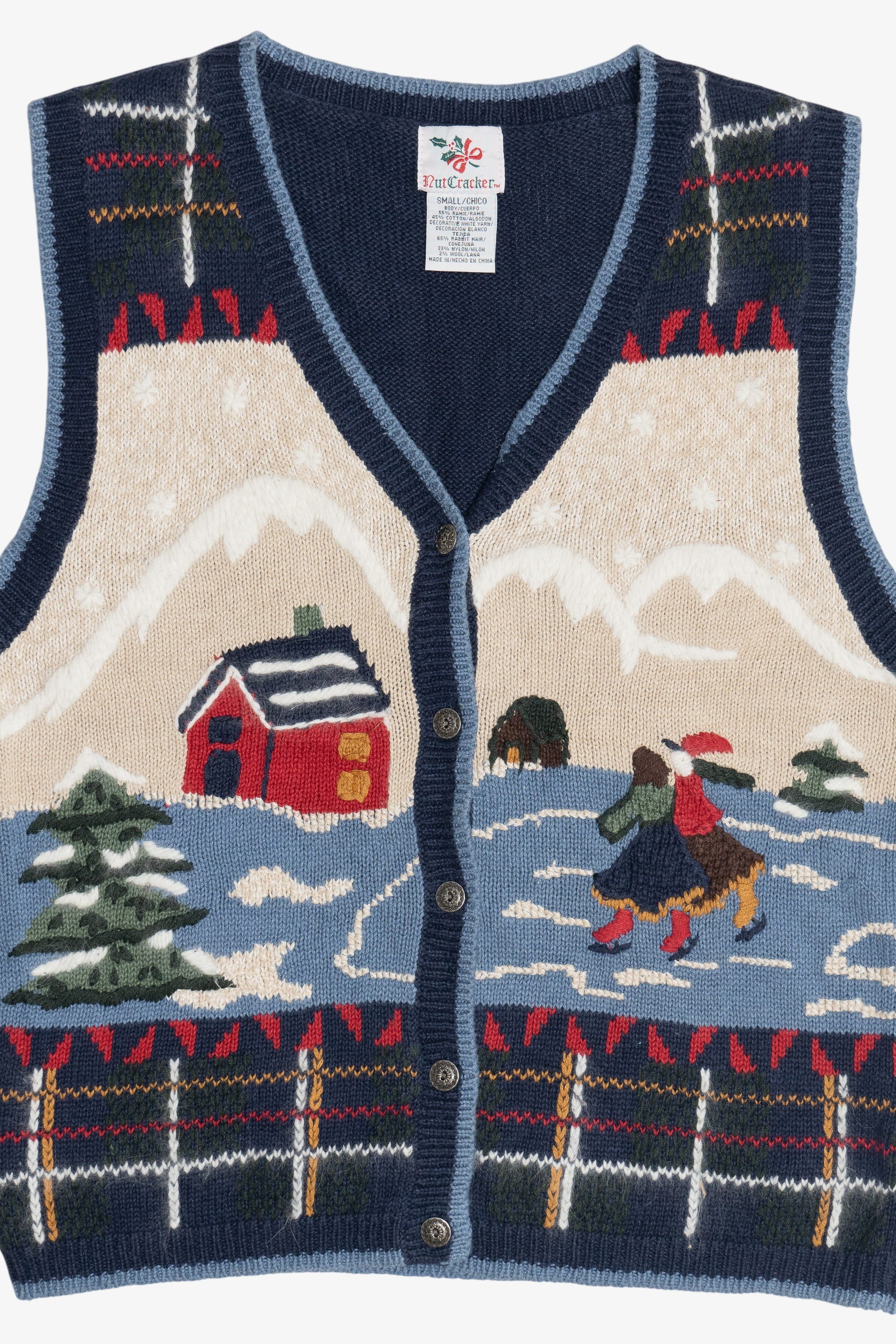 Vintage Snowy Winter Scene Ugly Christmas Sweater (1990s)