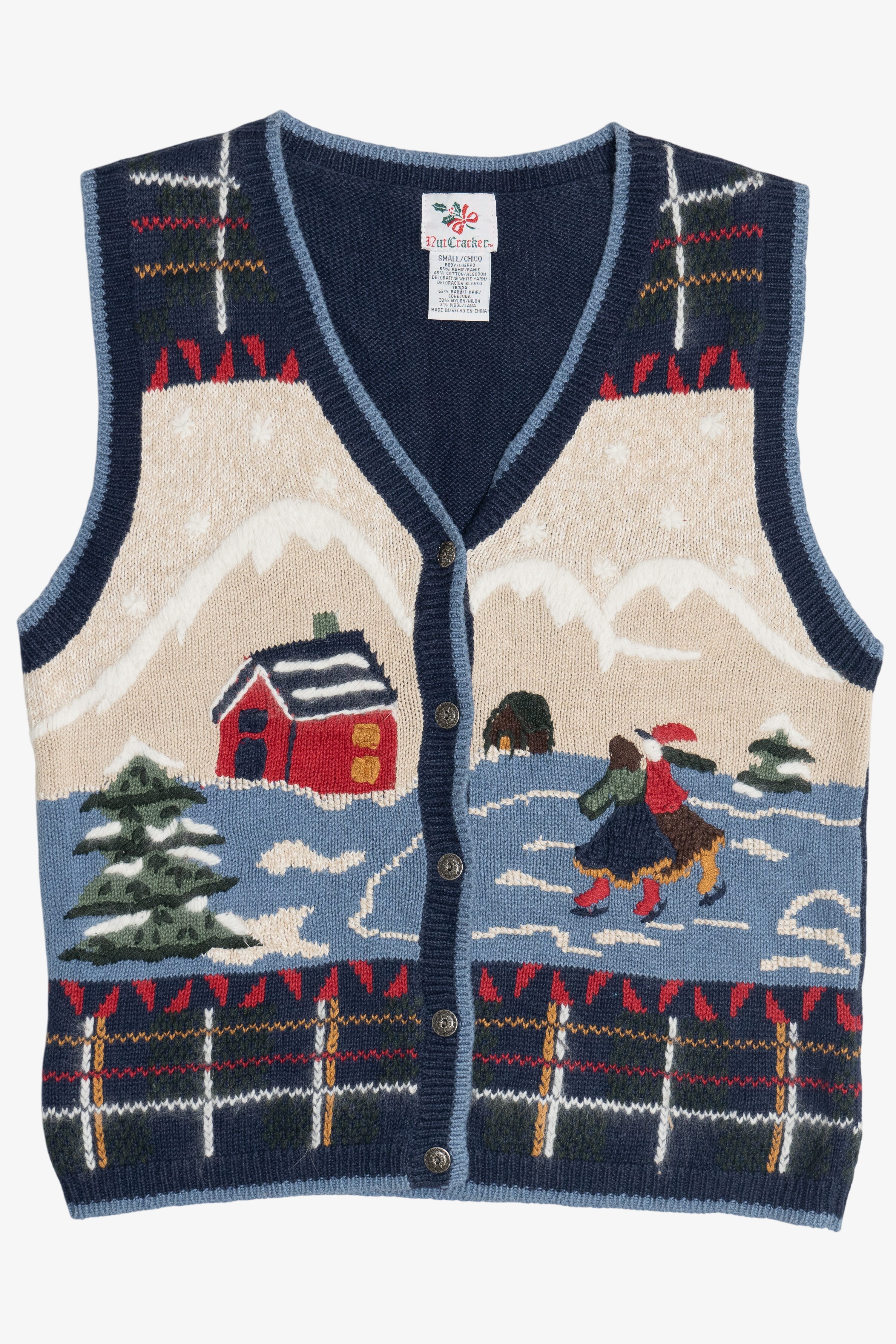 Vintage Snowy Winter Scene Ugly Christmas Sweater (1990s)