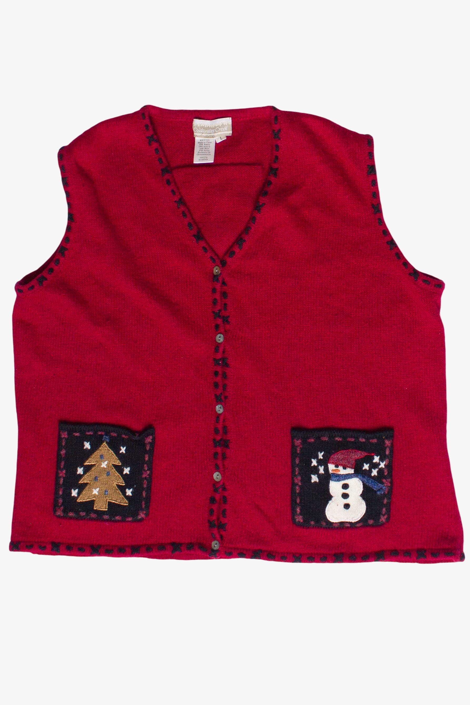 Vintage Snowman Tree Patch Pockets Coldwater Creek Ugly Christmas Vest