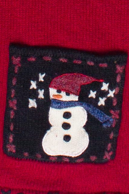 Vintage Snowman Tree Patch Pockets Coldwater Creek Ugly Christmas Vest