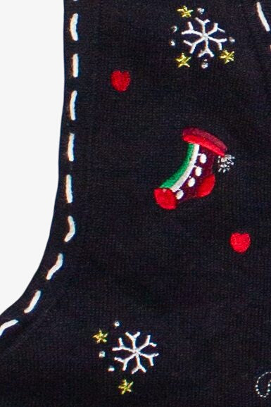 Vintage Embroidered Snowflakes Winter Fun Ugly Christmas Vest