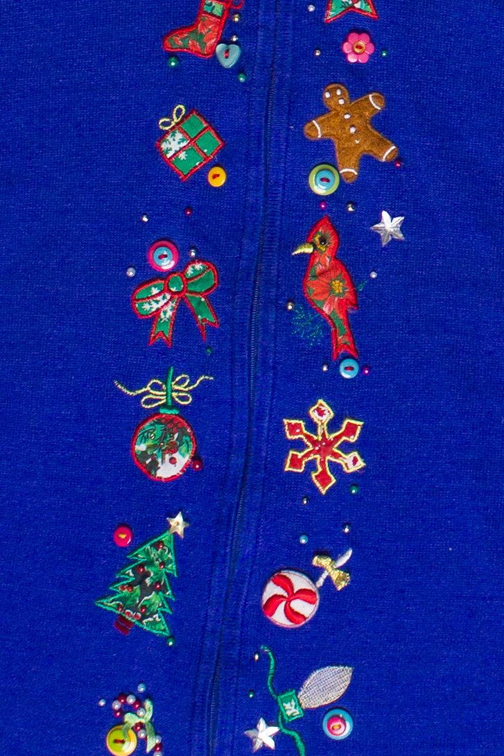 Vintage Whimsical Buttons Patches Zip Up Ugly Christmas Vest