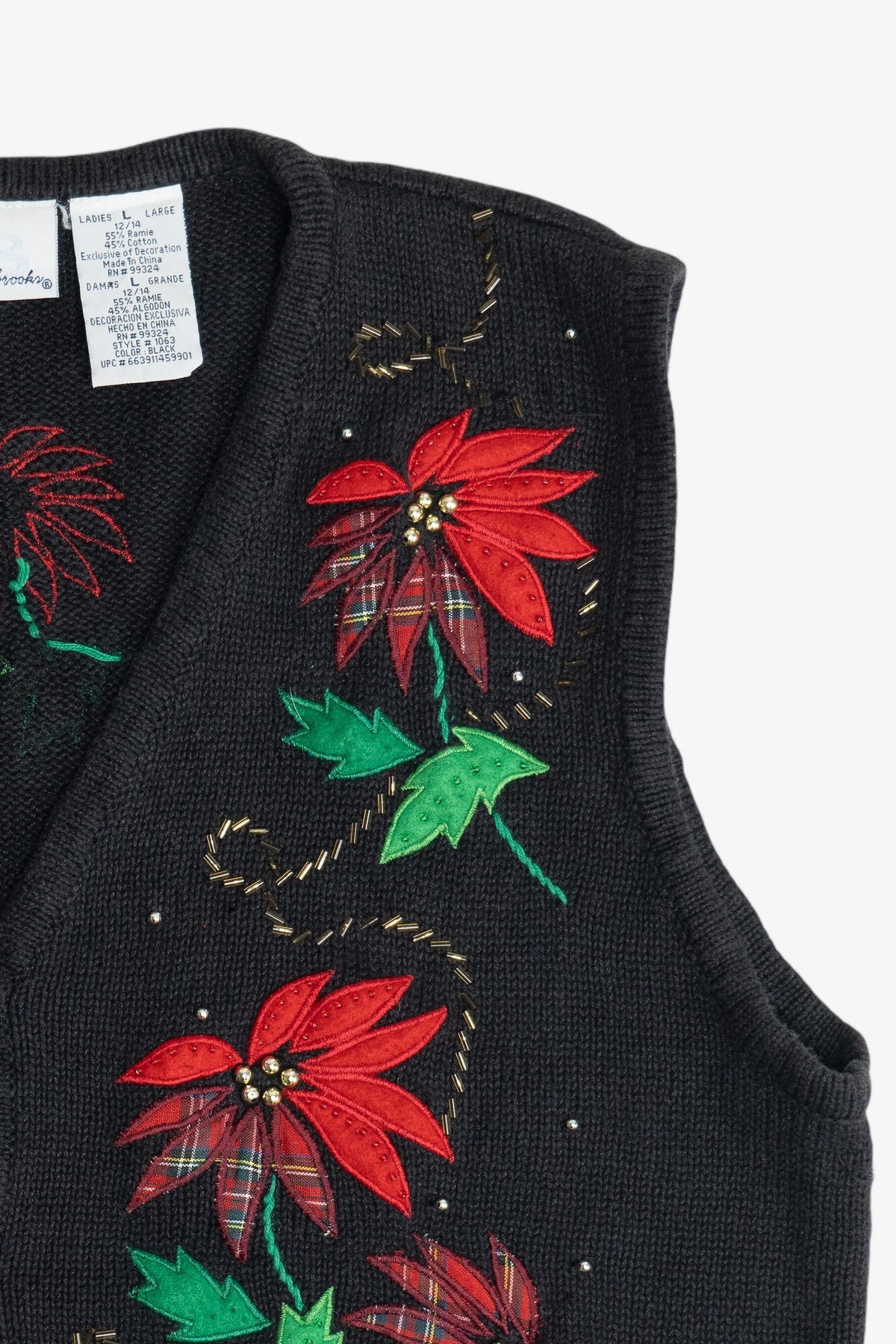 Vintage Bobbie Brooks Poinsettias Ugly Christmas Vest (1990s)