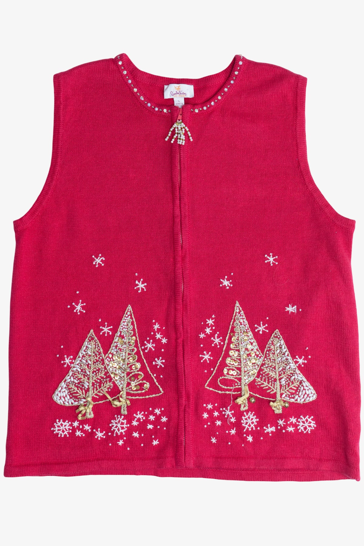 Vintage Quacker Factory Gold Christmas Trees Ugly Christmas Vest (2000s)