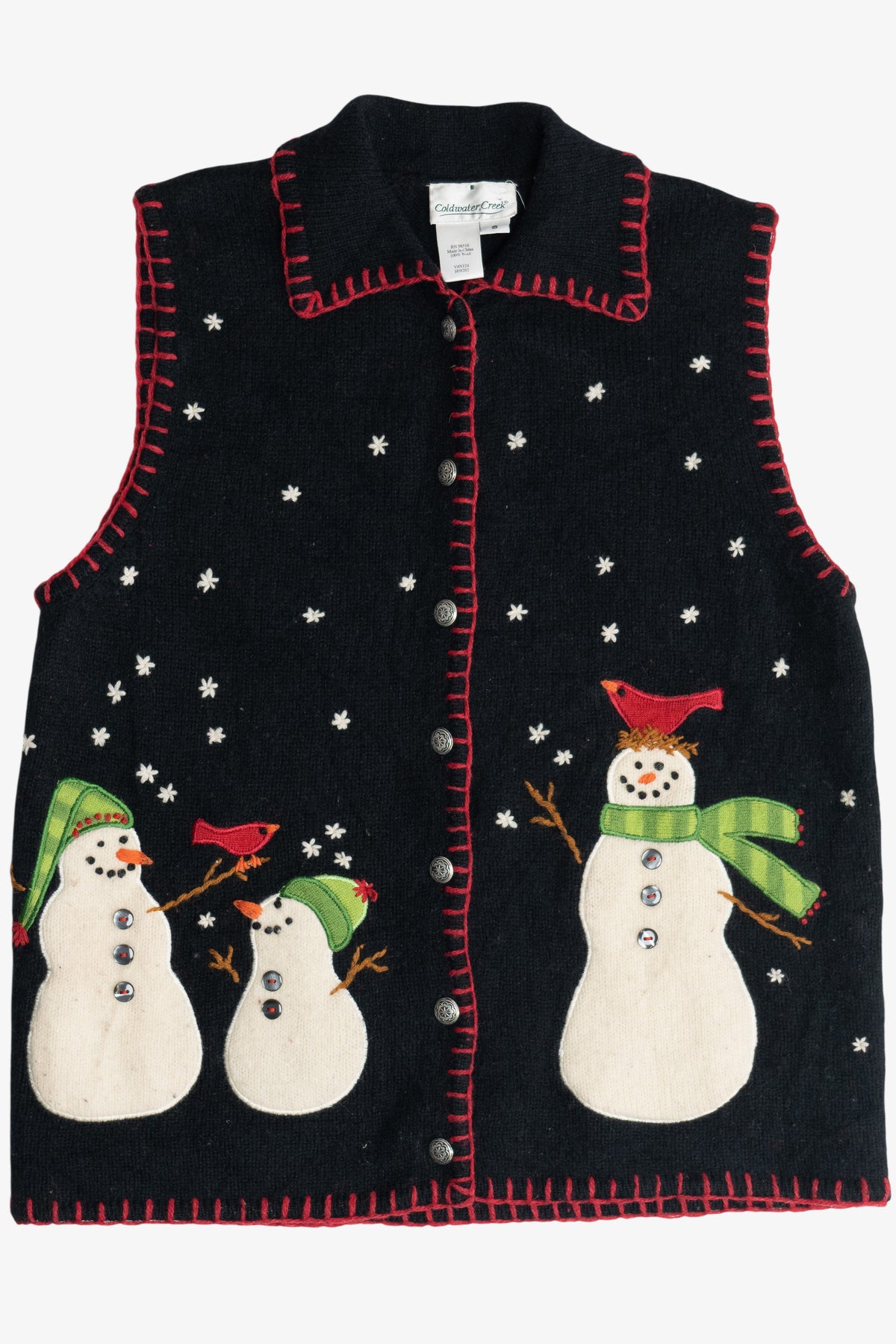 Vintage Coldwater Creek Felted Wool Snowmen Ugly Christmas Vest (2000s)
