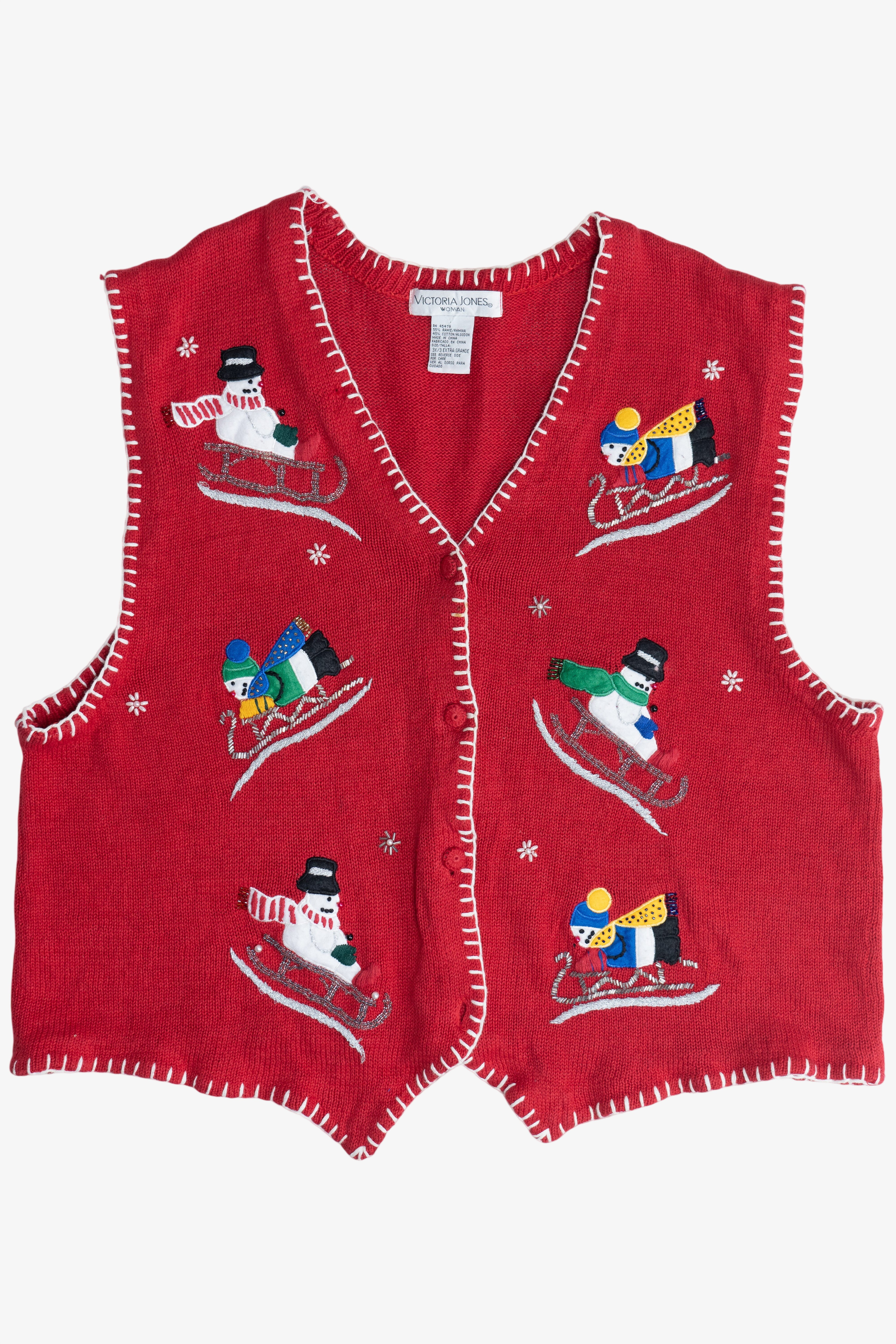 Vintage Sledding Snowmen Ugly Christmas Vest (1990s)