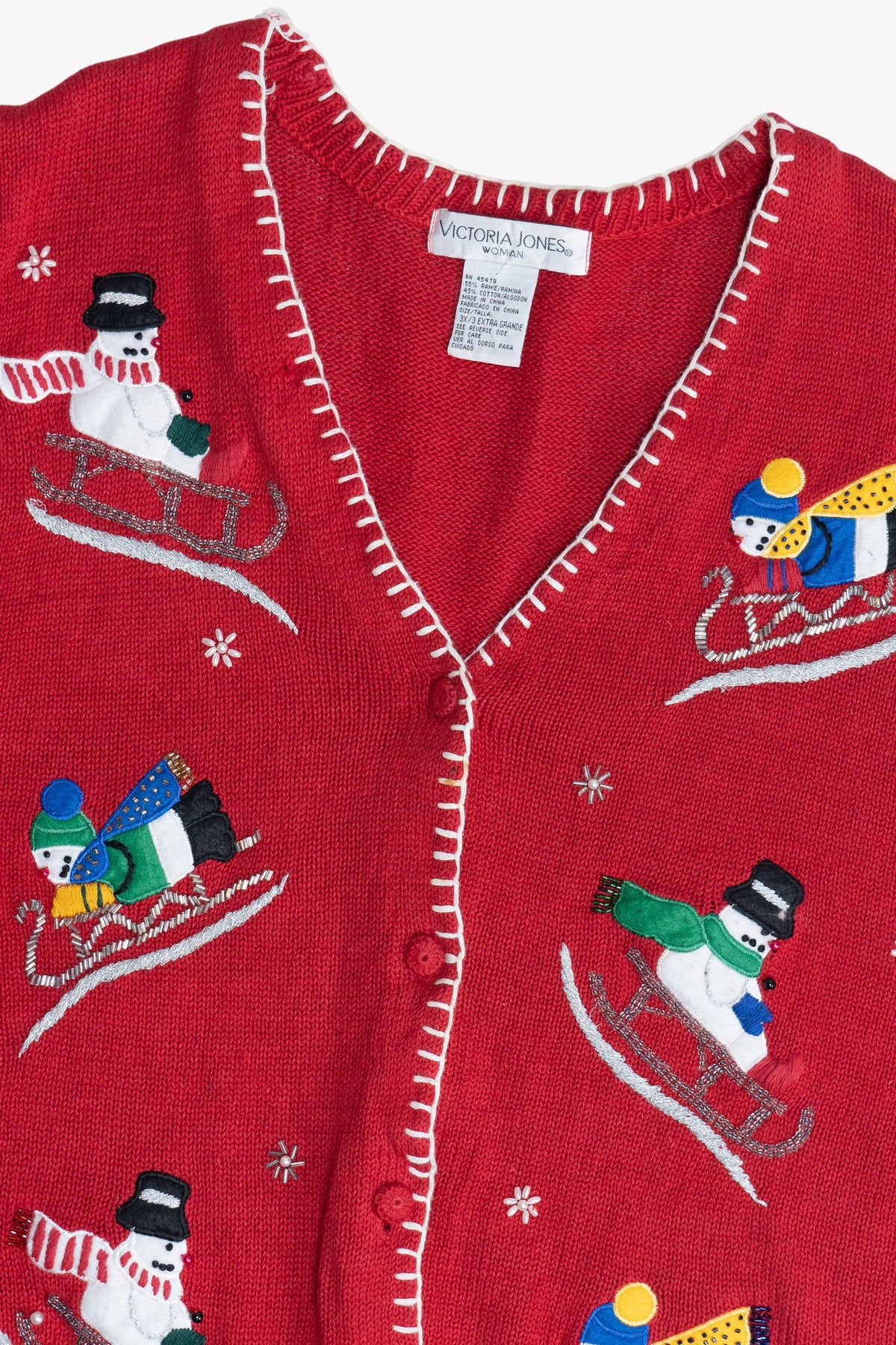 Vintage Sledding Snowmen Ugly Christmas Vest (1990s)