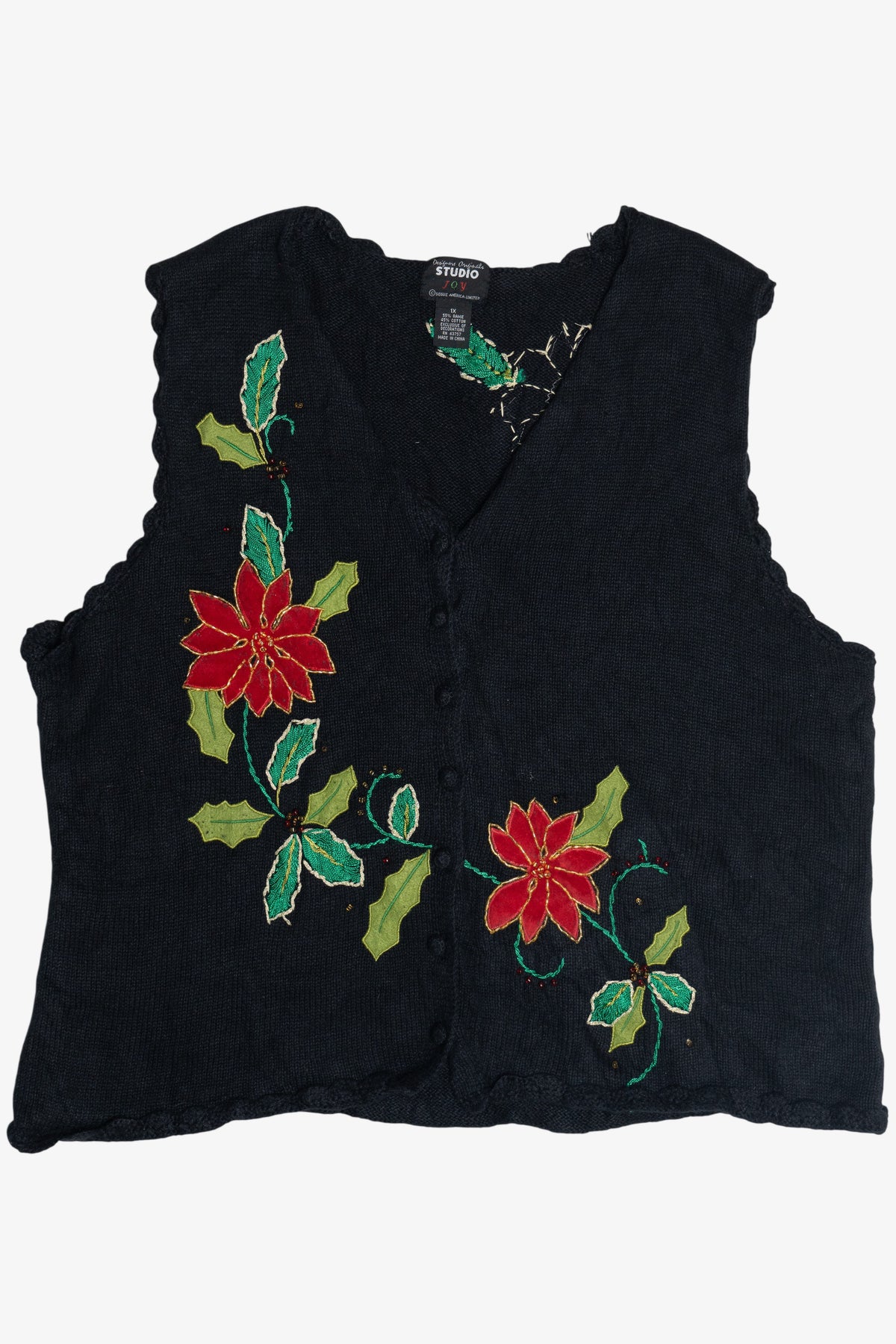 Vintage Black Designers Originals Studio Poinsettia Christmas Vest (1990s)