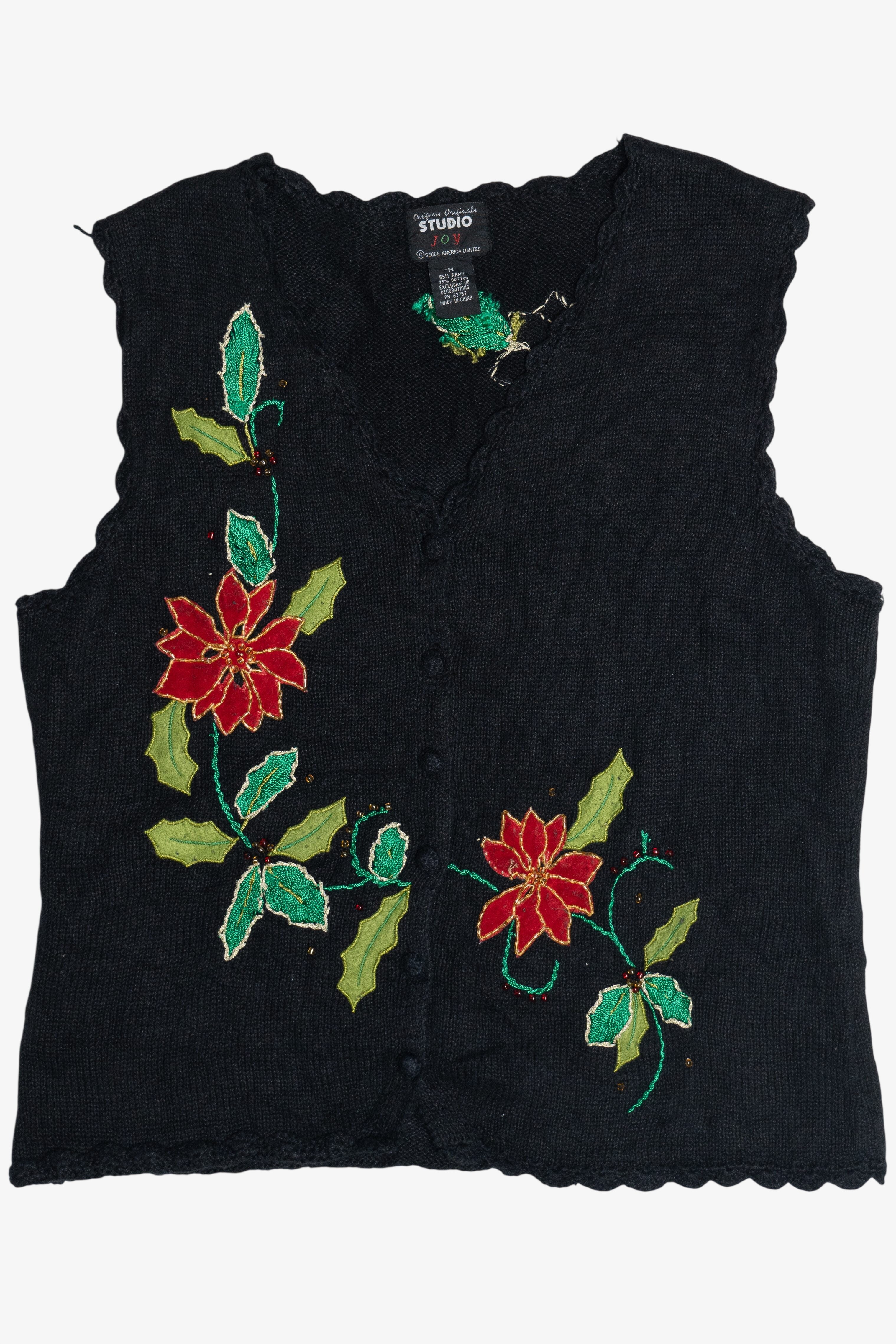 Vintage Black Designers Originals Studio Poinsettia Christmas Vest (1990s)