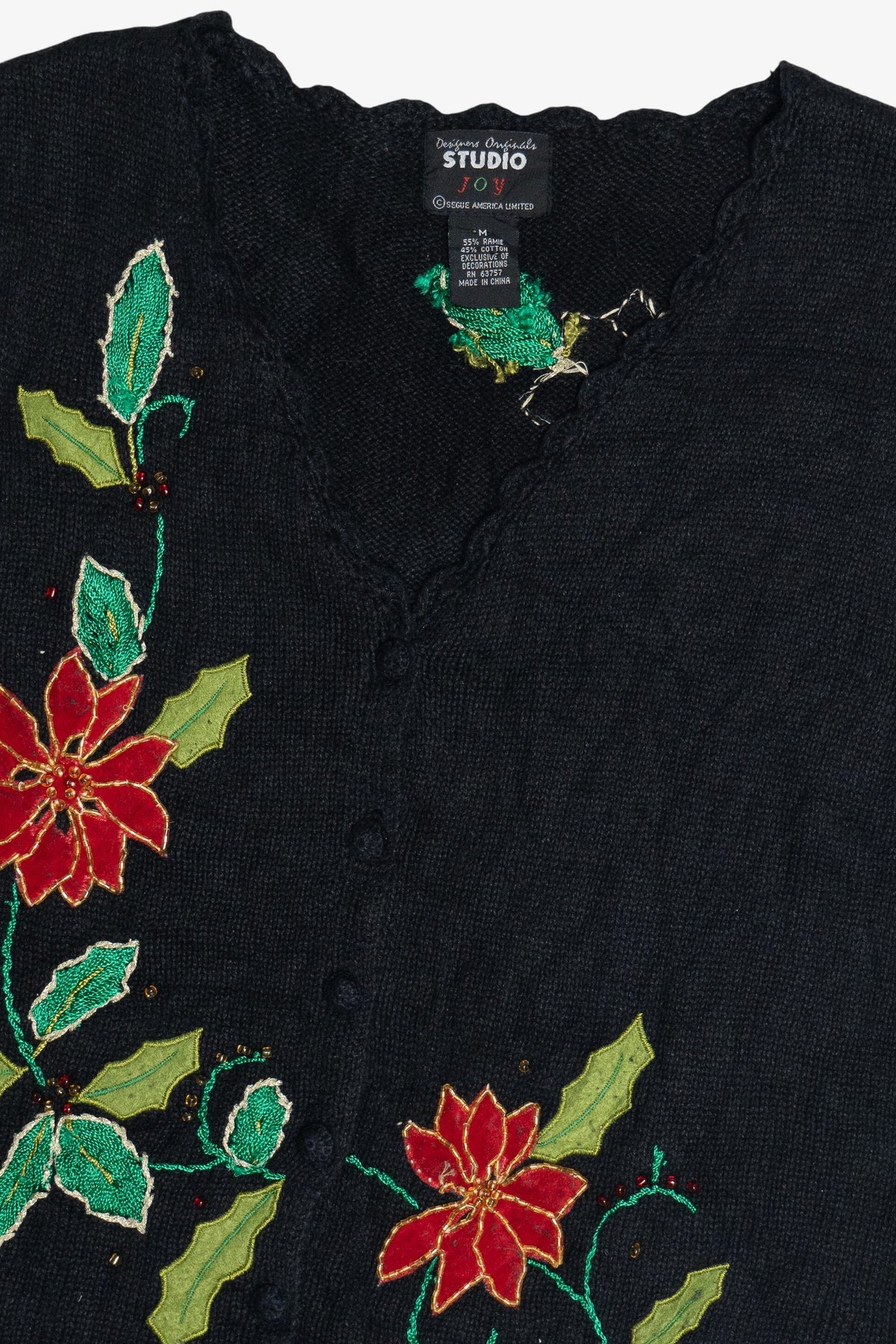 Vintage Black Designers Originals Studio Poinsettia Christmas Vest (1990s)