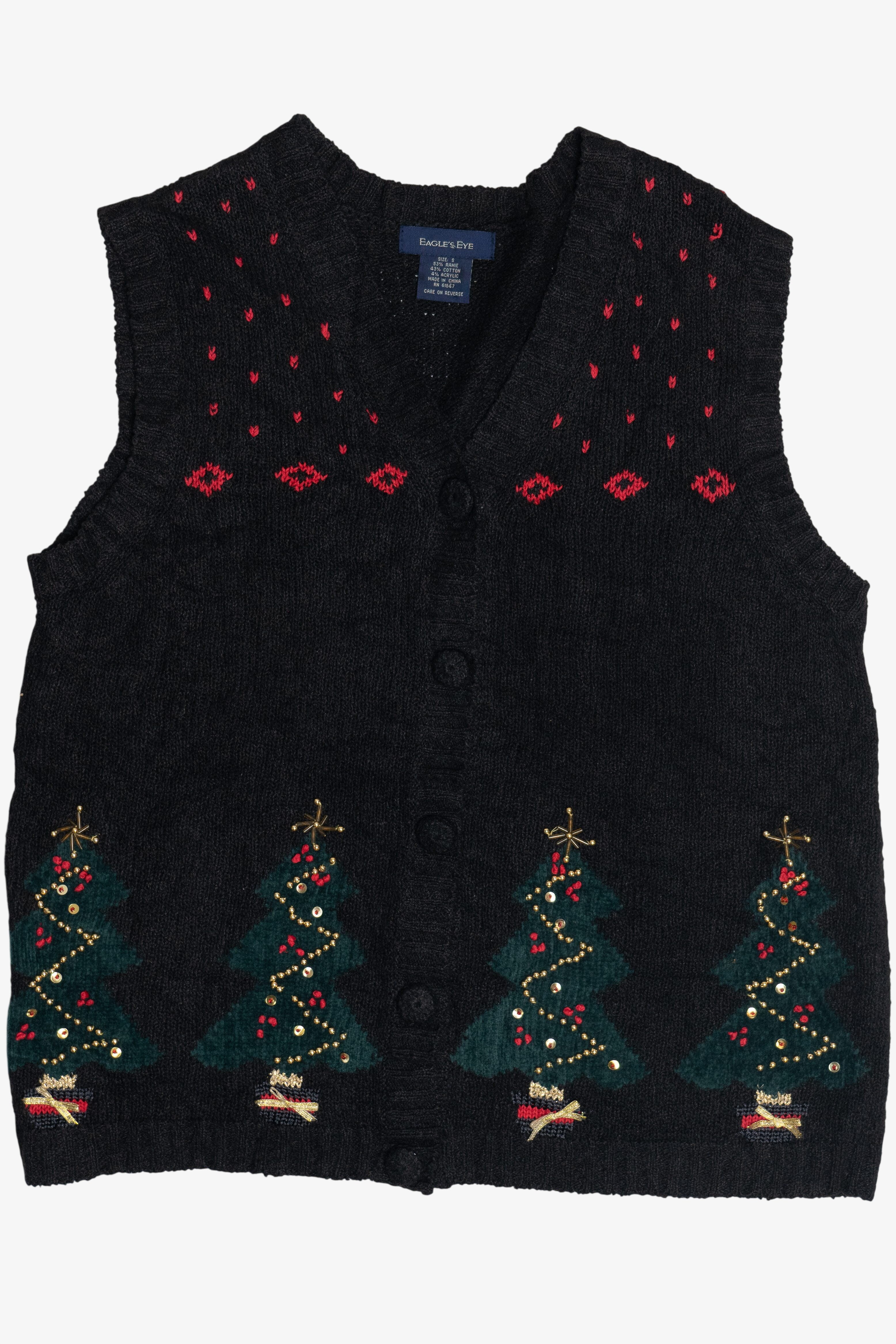 Vintage Eagle's Eye Christmas Trees Ugly Christmas Vest (1990s)