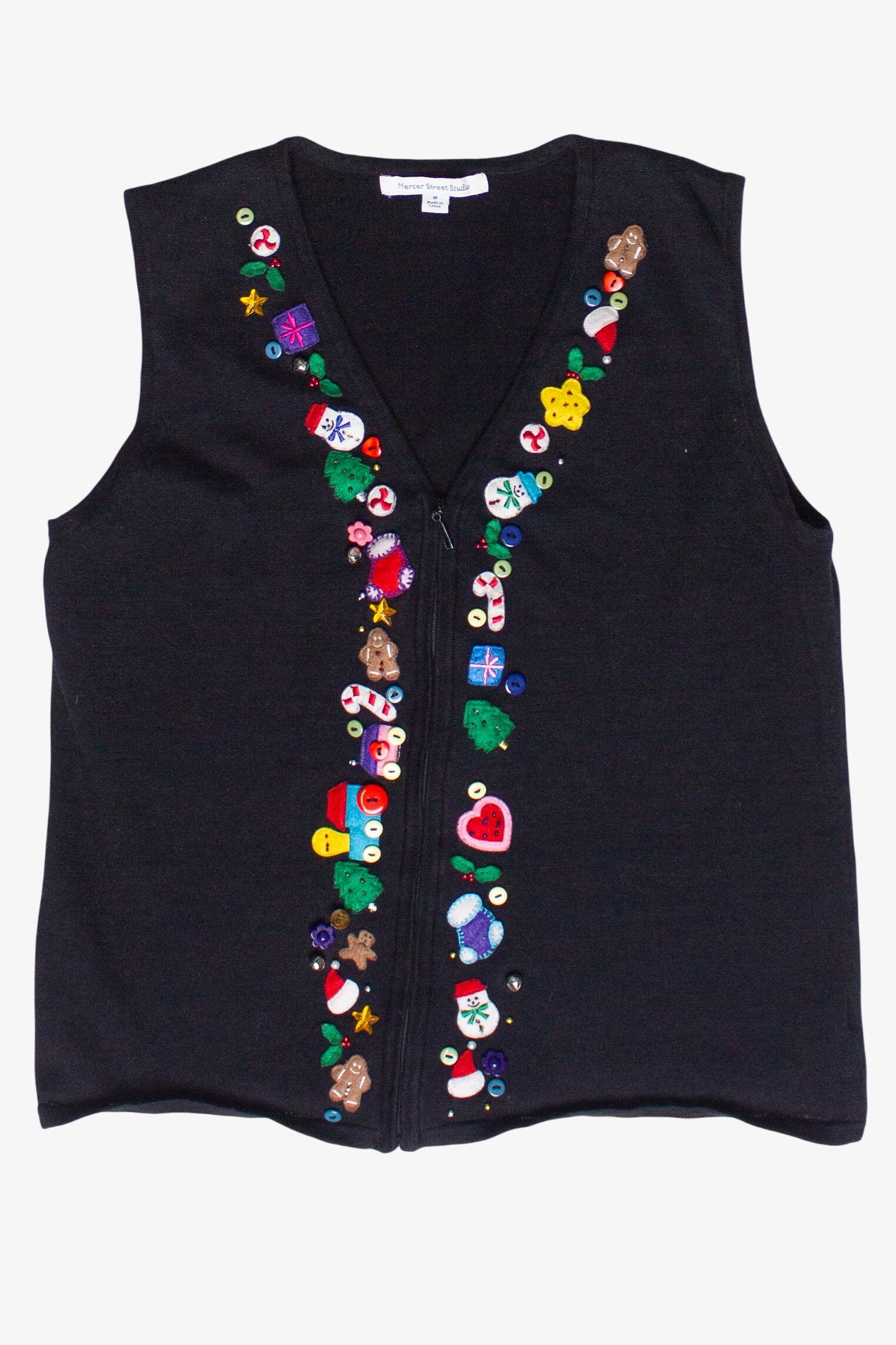 Vintage Holiday Fun Button Zip Up Lightweight Ugly Christmas Vest