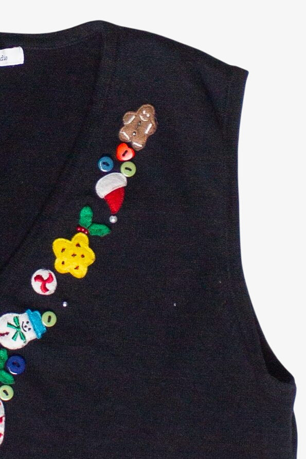 Vintage Holiday Fun Button Zip Up Lightweight Ugly Christmas Vest