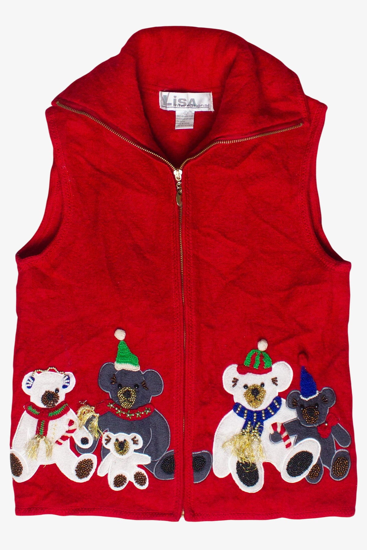 Vintage Lisa International Beaded Bears Ugly Christmas Vest